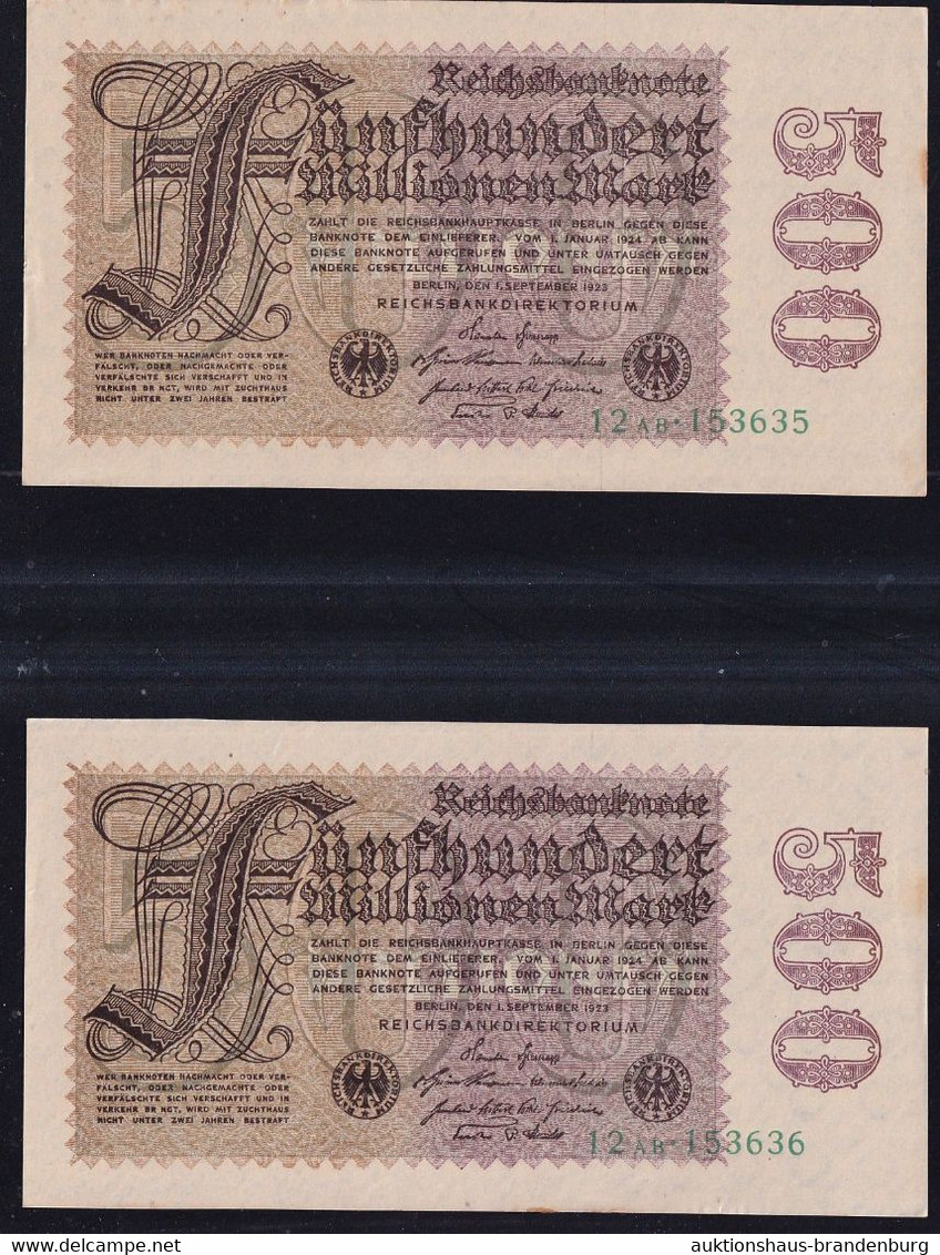 2x 500 Millionen Mark 1.9.1923 - FZ AB Mit Laufender KN (DEU-125a) - 500 Miljoen Mark