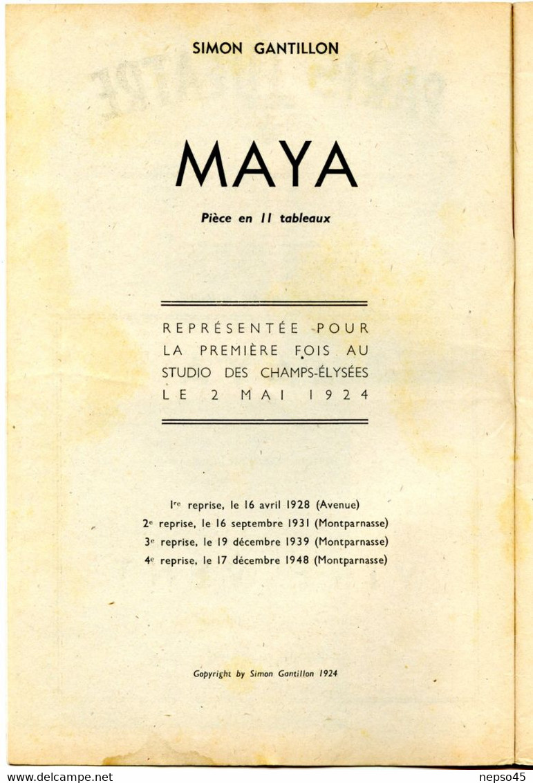 Revue Paris-Théâtre.Pièces Maya en 11 Tableaux de Simon Gantillon et Vire-Vent comédie en 12 Tableaux.Texte intégral.