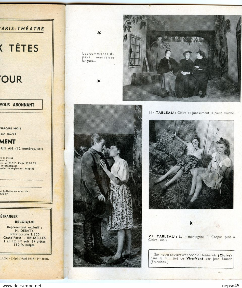 Revue Paris-Théâtre.Pièces Maya en 11 Tableaux de Simon Gantillon et Vire-Vent comédie en 12 Tableaux.Texte intégral.