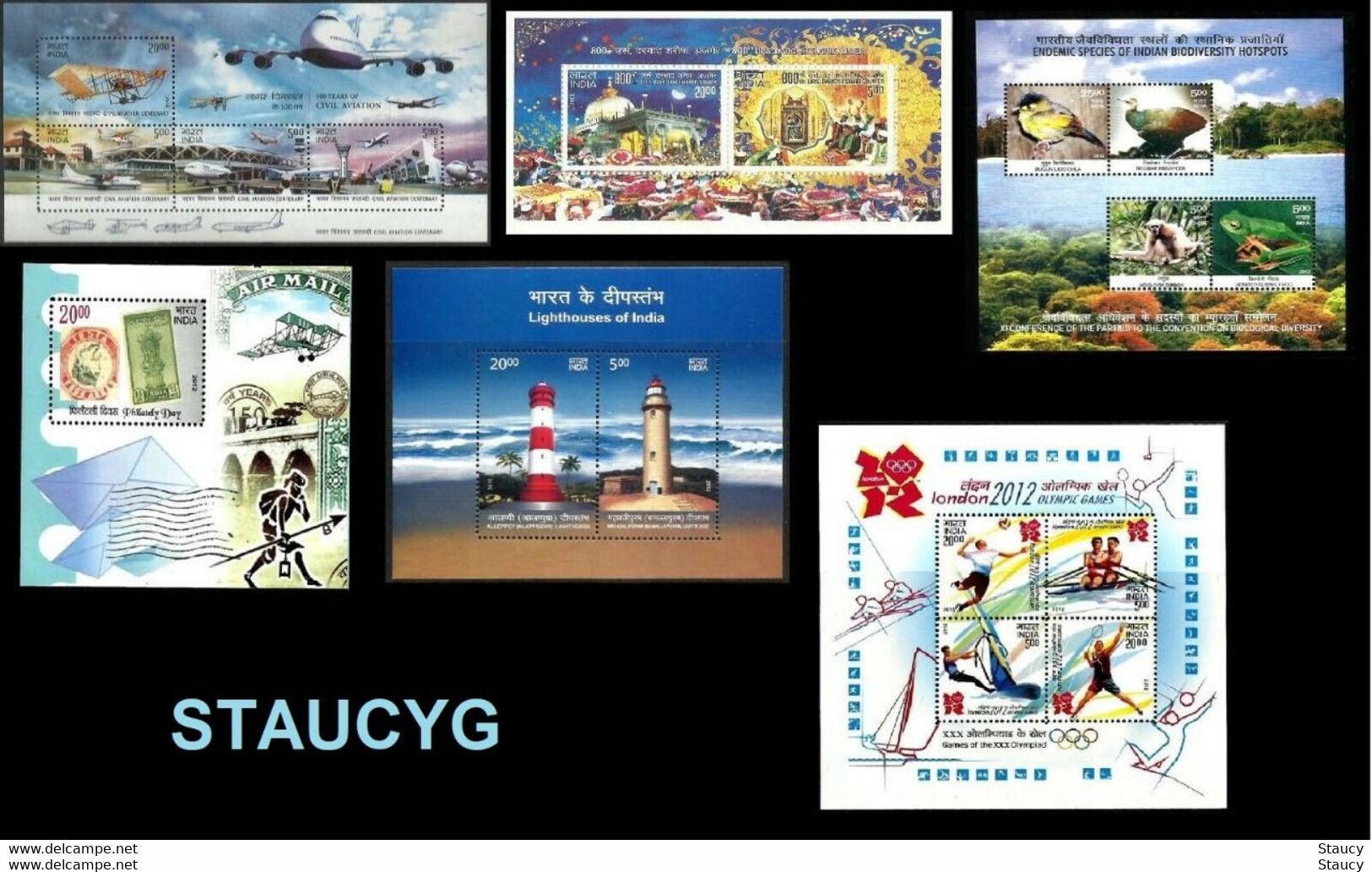 India 2012 Complete/ Full Set Of 6 Diff. Mini/ Miniature Sheets Year Pack Lighthouse Olympics Aviation Dargah MS MNH - Pernice, Quaglie