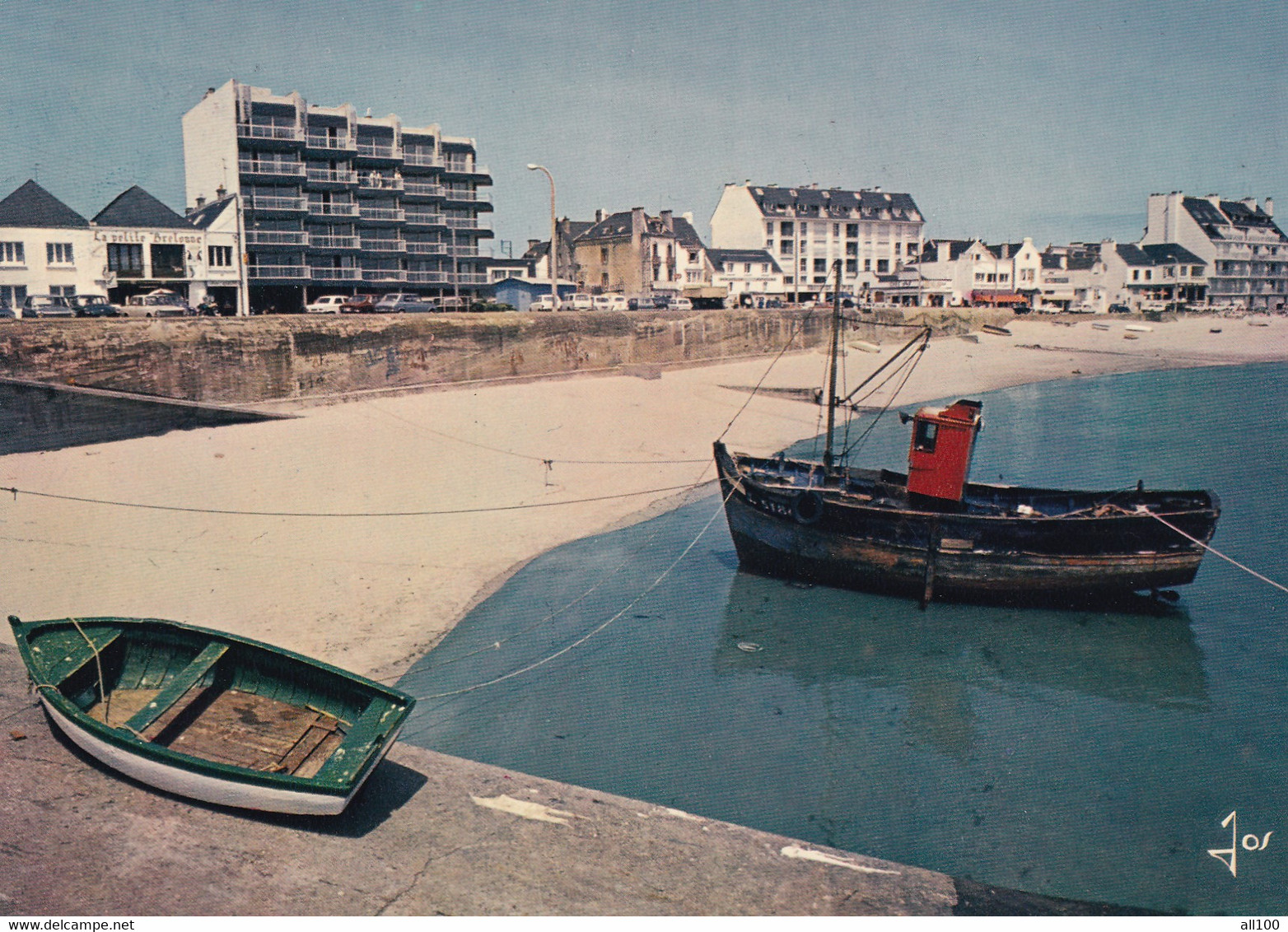 A19787 - PRESQU'ILE DE QUIBERON PORT MARIA LA PLAGUE DU PORT FRANCE POST CARD USED 1974 STAMP LA BRETAGNE EN COULEURS - Pêche