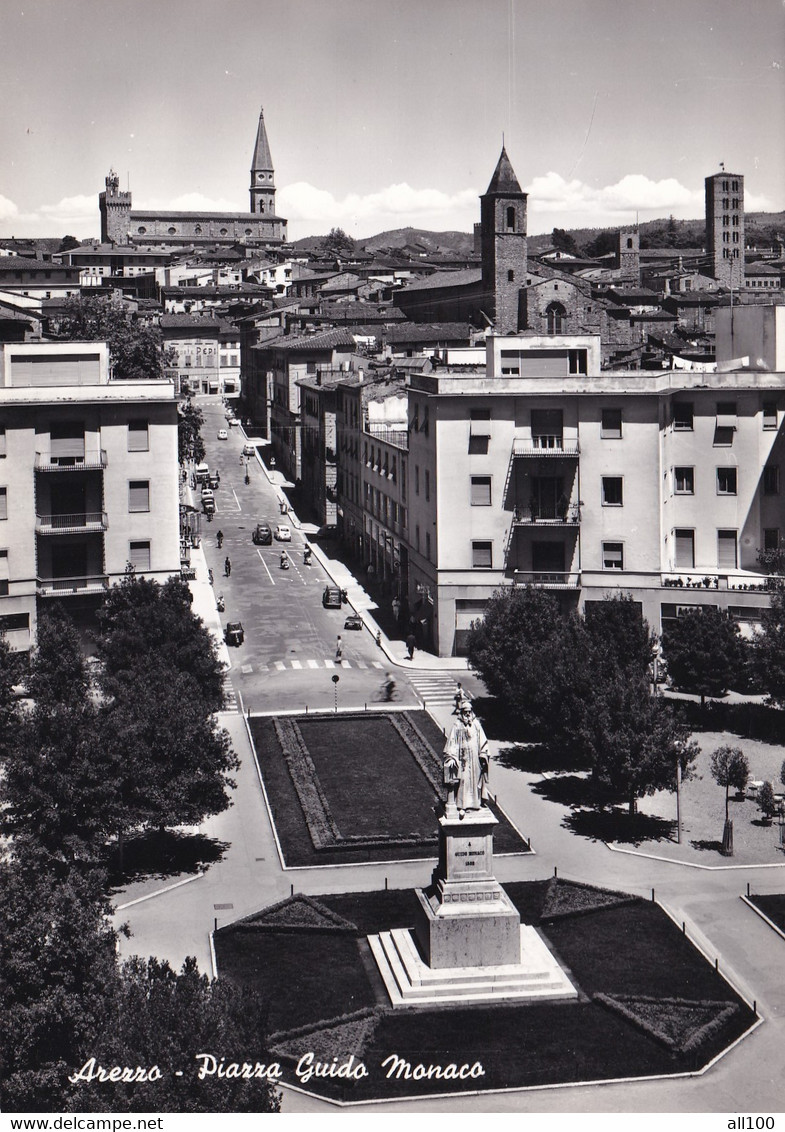 A19845 - AREZZO PIAZZA GUIDO MONACO ITALY POST CARD UNUSED ALTEROCCA PLACE GUIDO MONACO VINTAGE CAR - Arezzo