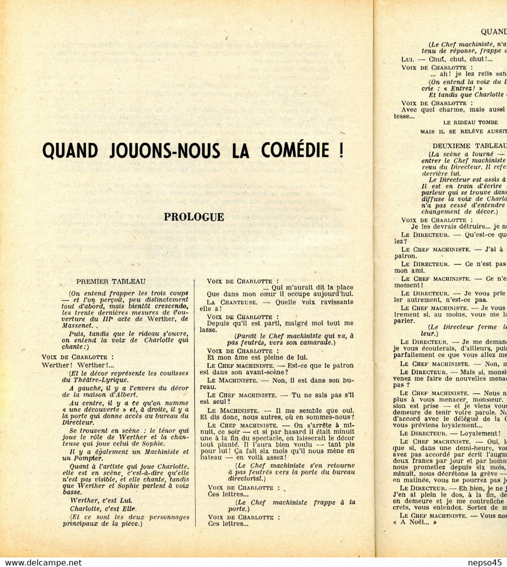 Revue Paris-Théâtre.Bouffes Parisiens.La Pèlerine Ecossaise Sacha Guitry Charlotte Lyses.Quand jouons-nous la Comédie !