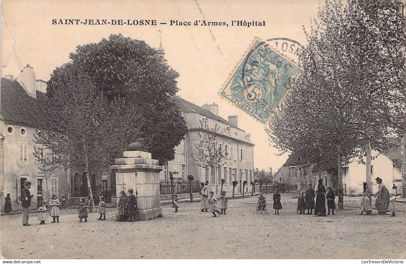 CPA - 21 - Saint Jean De Losne - Place D'Armes Et L'Hôpital - Animée Enfants Chaises Roulante - Oblitérée Mirecourt 1906 - Other & Unclassified