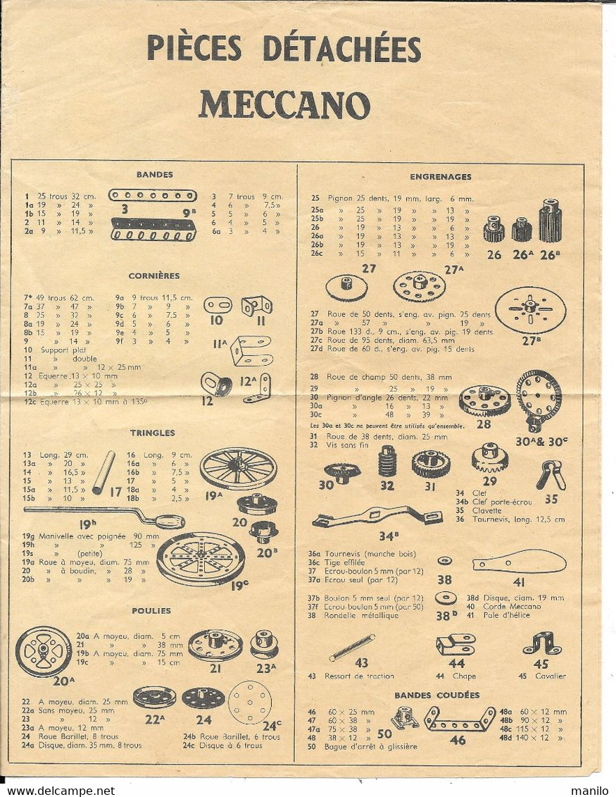 Détail Pièces Détachées MECCANO Et Pièces électriques MECCANO-ELEC - MECCANO-TRI-ANG Bobigny  2feuillets/4 Pages - Meccano