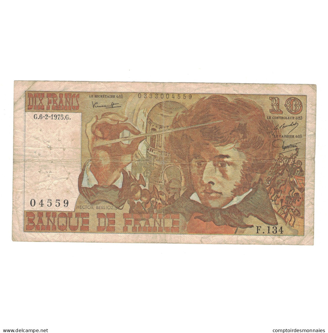 France, 10 Francs, Berlioz, 1975, F.134, TB, Fayette:63.08, KM:150b - 10 F 1972-1978 ''Berlioz''