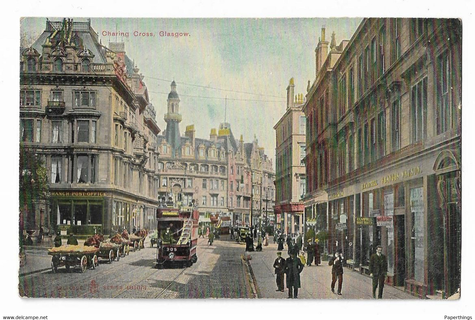 Postcard, Scotland, Glasgow, Charing Cross, Post Office, Tram, Early 1900s. - Renfrewshire