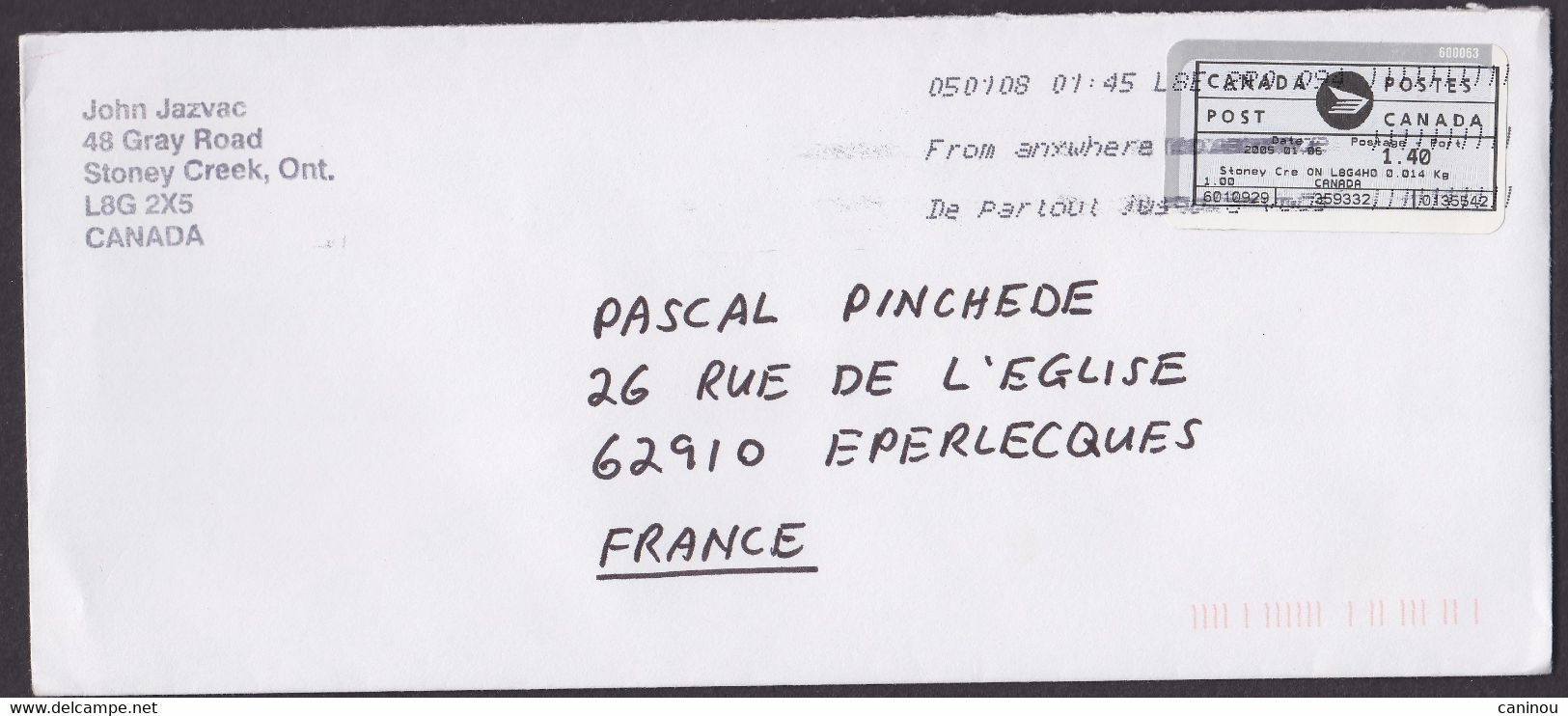 CANADA ENVELOPPE AFFRANCHISSEMENT ETIQUETTE 2008 - Lettres & Documents