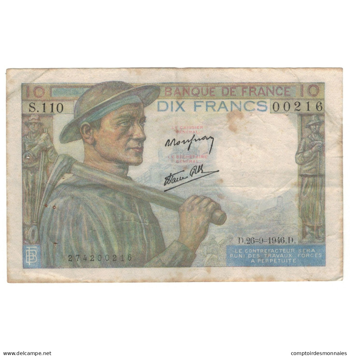France, 10 Francs, 1946, S.110, TB+, Fayette:8.15, KM:99a - 10 F 1941-1949 ''Mineur''