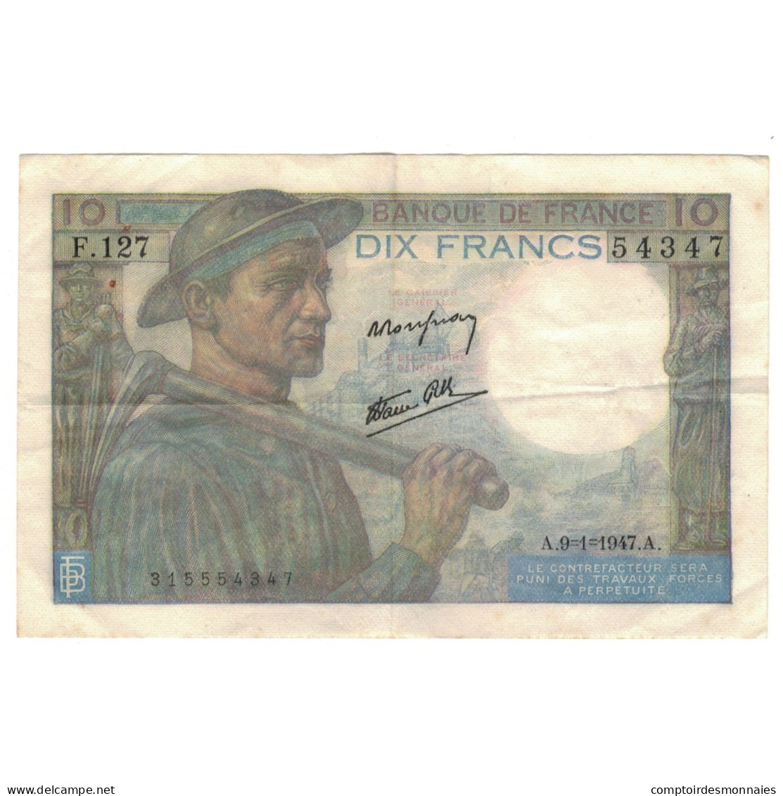 France, 10 Francs, 1947, F.127, TTB, Fayette:08.17, KM:99e - 10 F 1941-1949 ''Mineur''