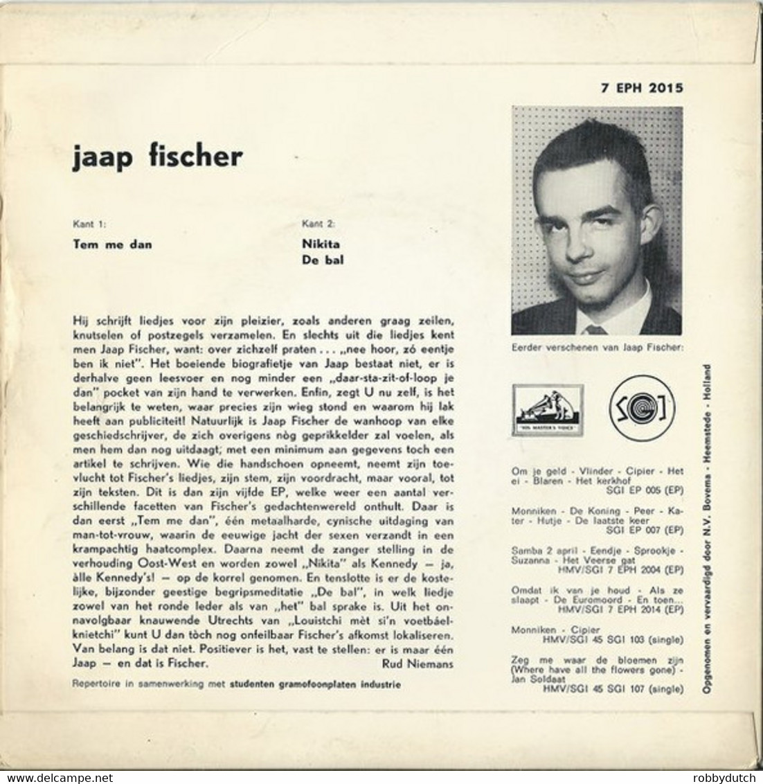 * 7" EP *  JAAP FISCHER - TEM ME DAN (Holland 1963 EX-!!) - Autres - Musique Néerlandaise