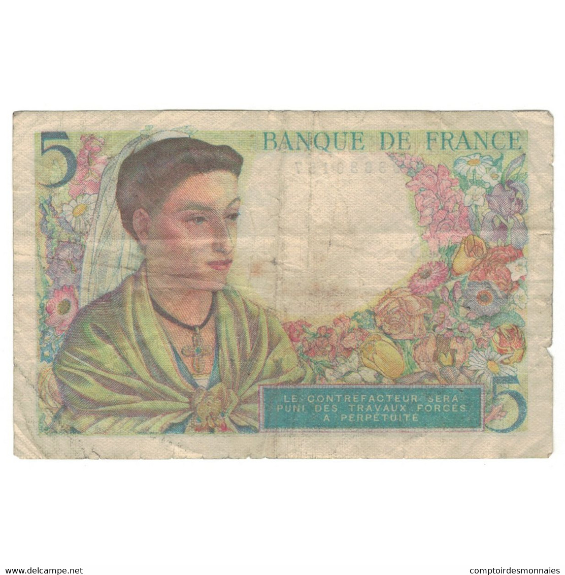 France, 5 Francs, Berger, 1943, M.78, B, Fayette:5.4, KM:98a - 5 F 1943-1947 ''Berger''