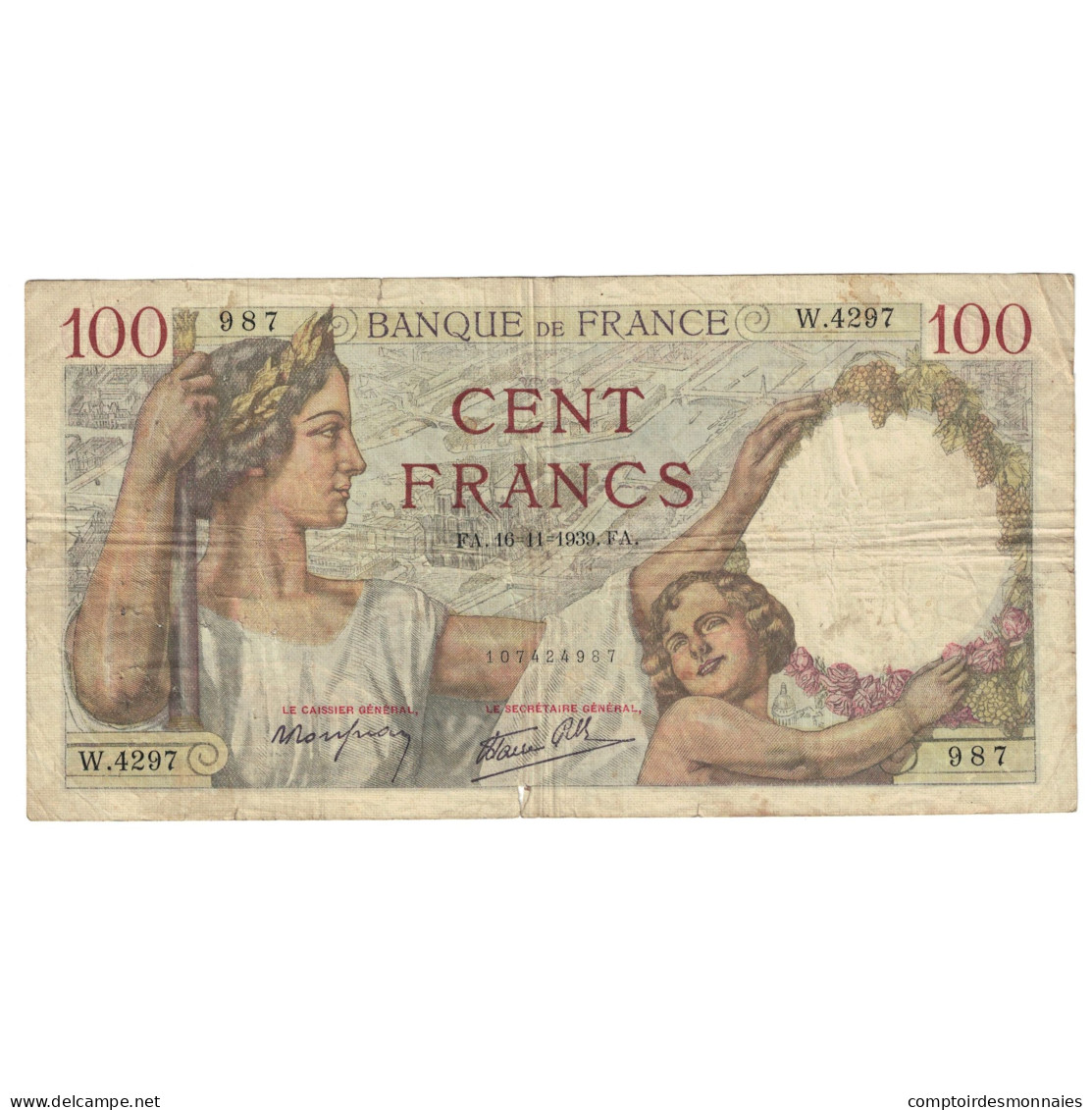 France, 100 Francs, Sully, 1939, W.4297, TB, Fayette:26.15, KM:94 - 100 F 1939-1942 ''Sully''