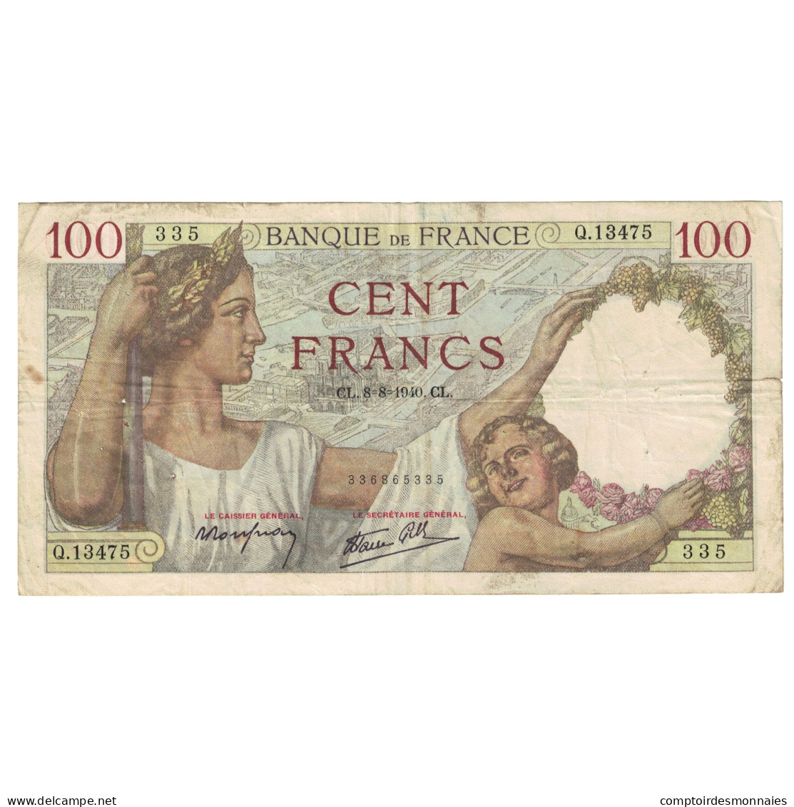 France, 100 Francs, Sully, 1940, Q.13475, TTB, Fayette:26.35, KM:94 - 100 F 1939-1942 ''Sully''