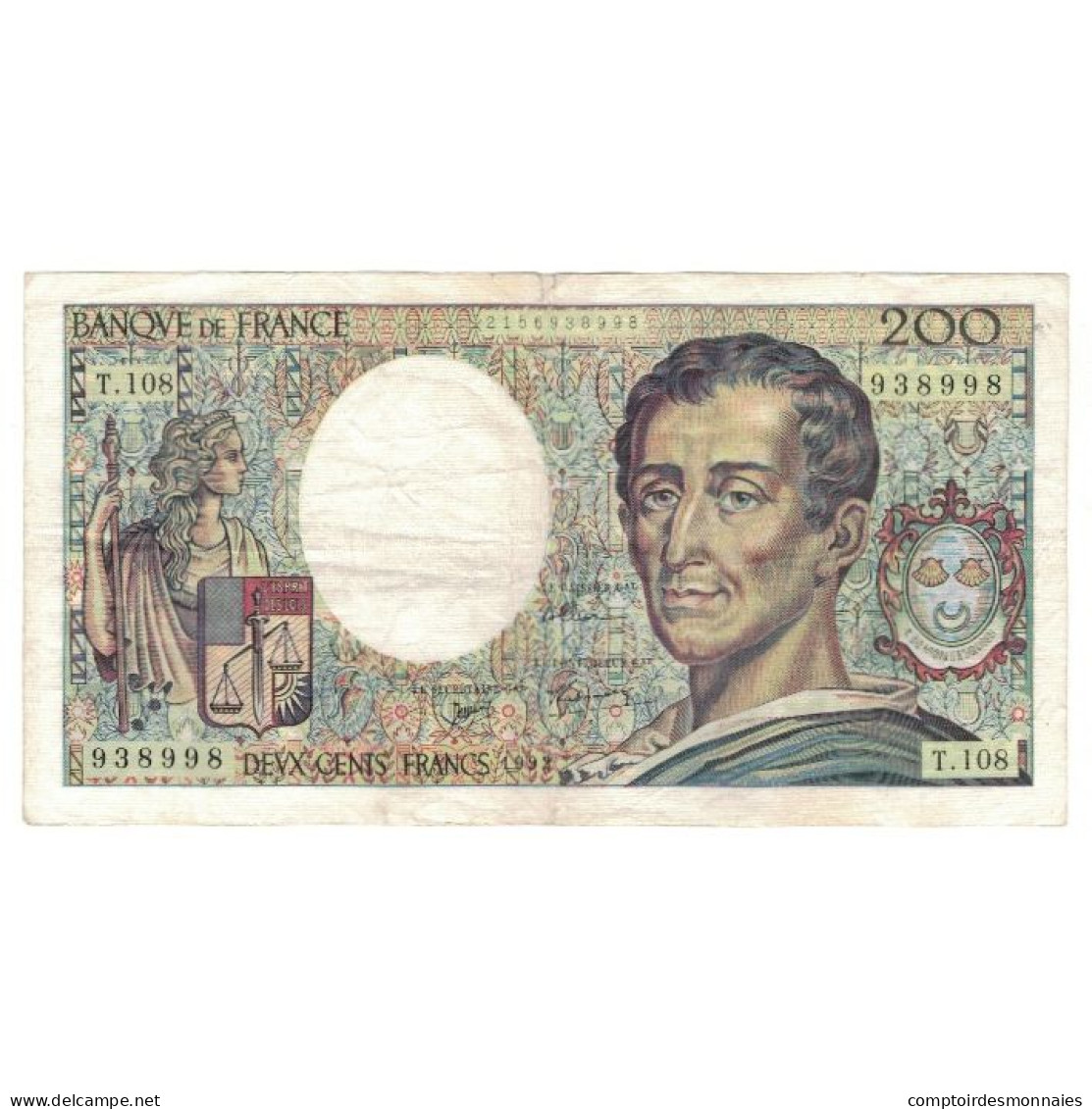 France, 200 Francs, Montesquieu, 1992, T.108, TB, Fayette:70.12a, KM:155e - 200 F 1981-1994 ''Montesquieu''