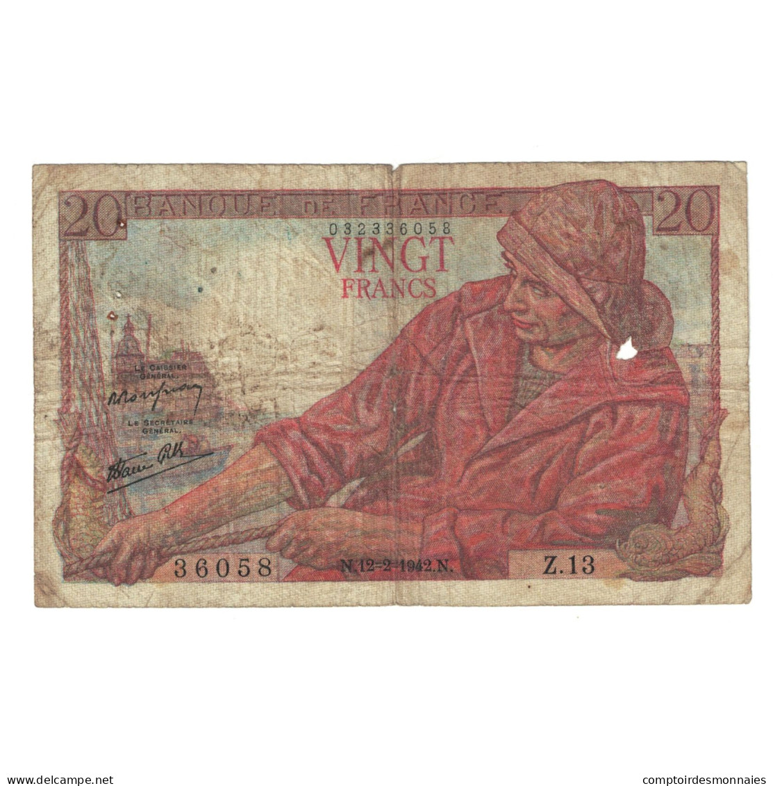 France, 20 Francs, Pêcheur, 1942, Z.13, B, Fayette:13.1, KM:100a - 20 F 1942-1950 ''Pêcheur''