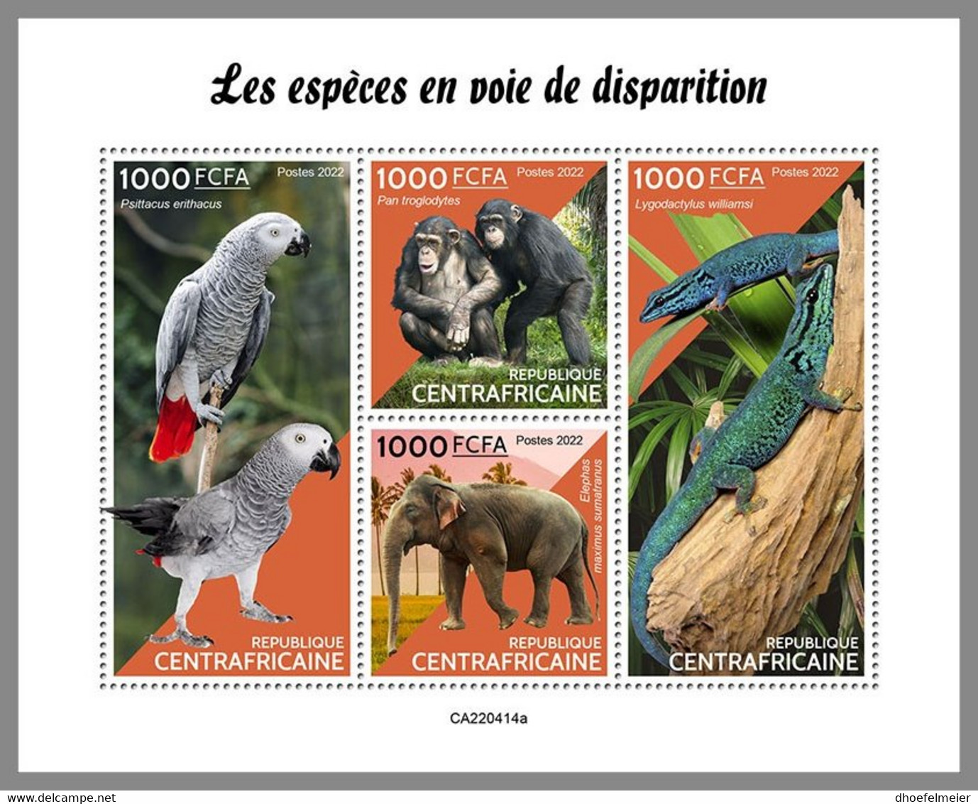 CENTRALAFRICA 2022 MNH Monkeys Affen Schimpanzen Singes Endangered Species M/S - OFFICIAL ISSUE - DHQ2241 - Chimpanzees