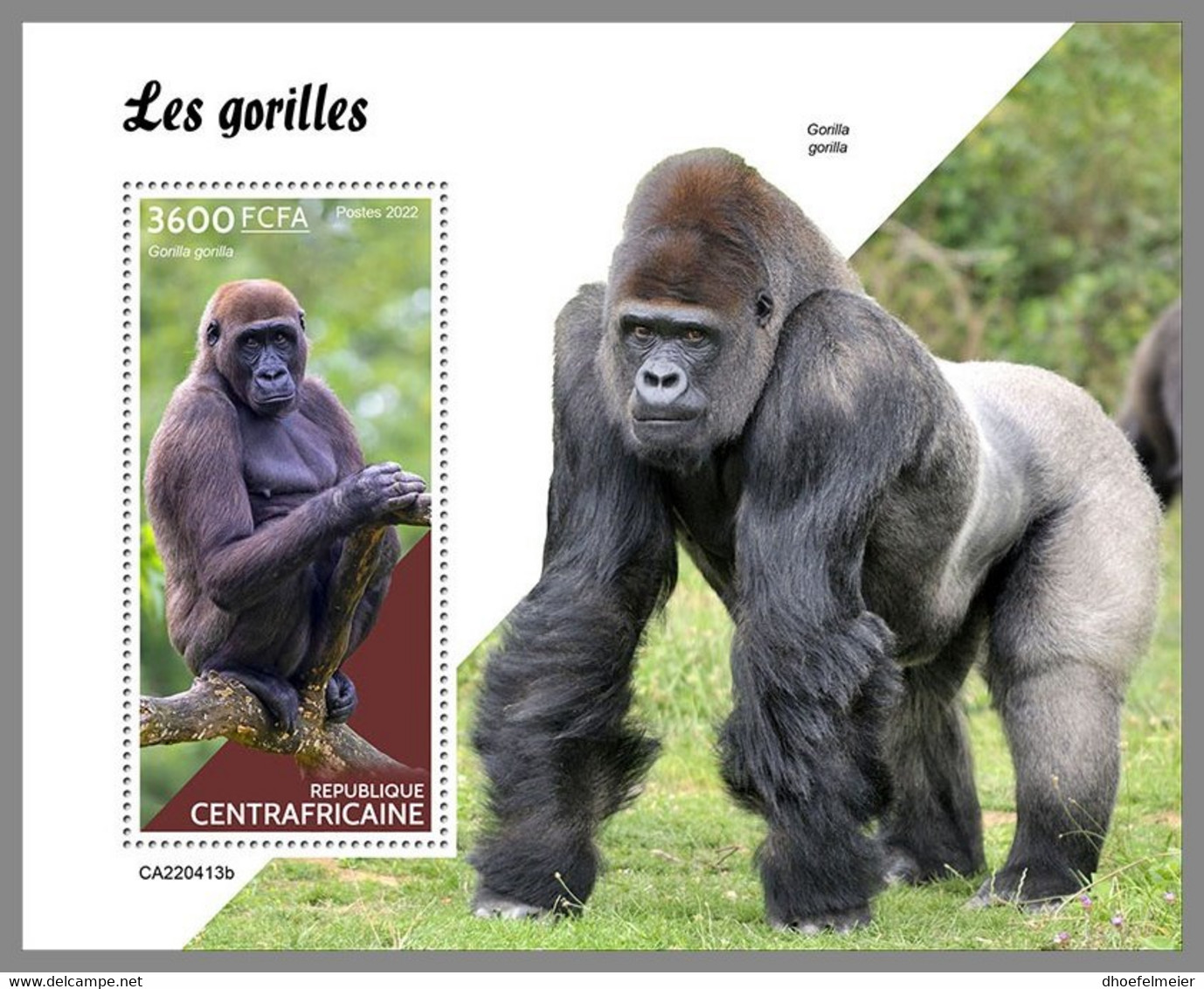 CENTRALAFRICA 2022 MNH Gorillas Gorilles S/S - OFFICIAL ISSUE - DHQ2241 - Gorilla's