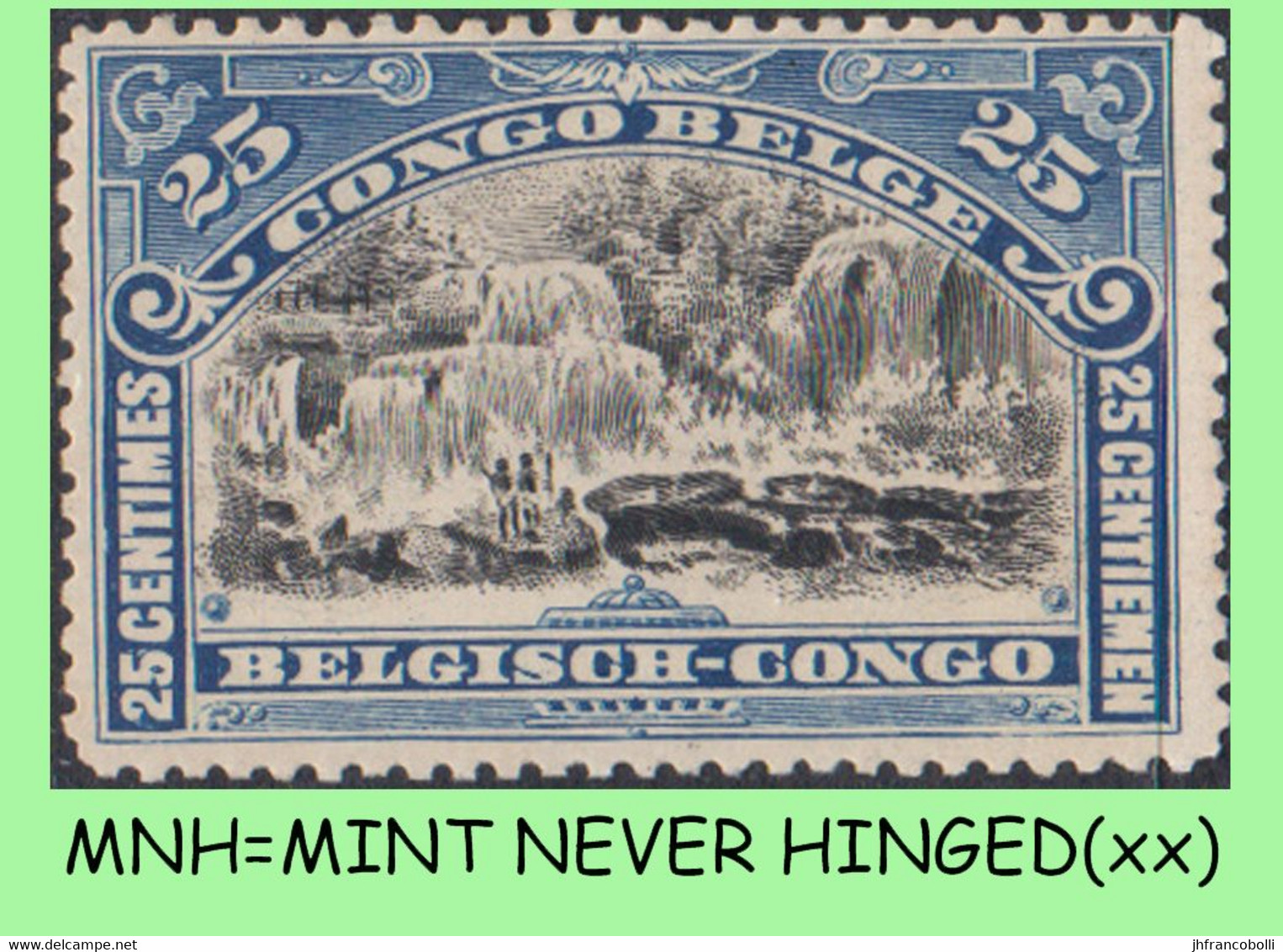 1910 ** BELGIAN CONGO / CONGO BELGE = COB 057 MNH BLUE FALLS BILINGUAL : BLOC OF -4- STAMPS WITH ORIGINAL GUM - Blocks & Kleinbögen