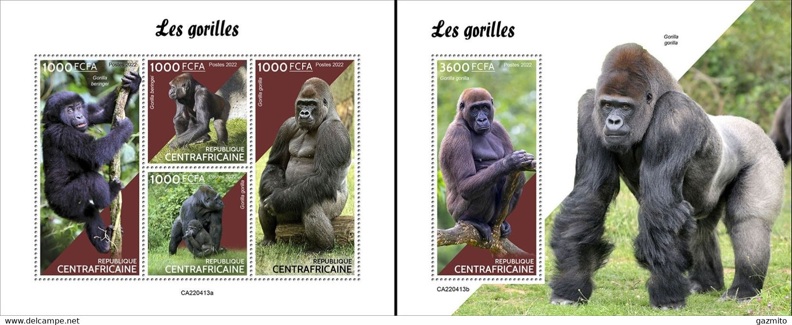 Centrafrica 2022, Animals, Gorillas, 4val In BF+BF - Gorilles