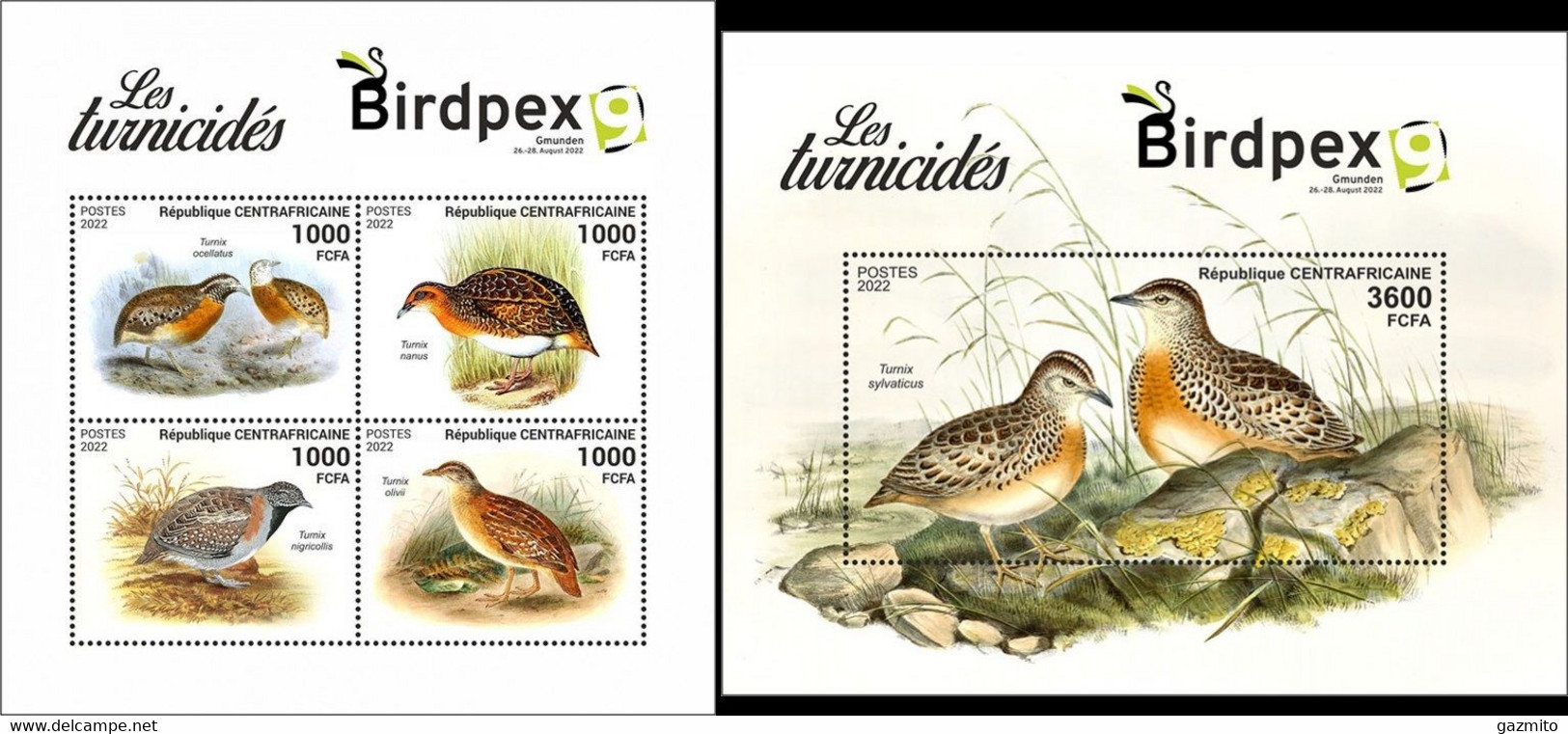 Centrafrica 2022, Animals, Birdpex, 4val In BF+BF - Perdiz Pardilla & Colín