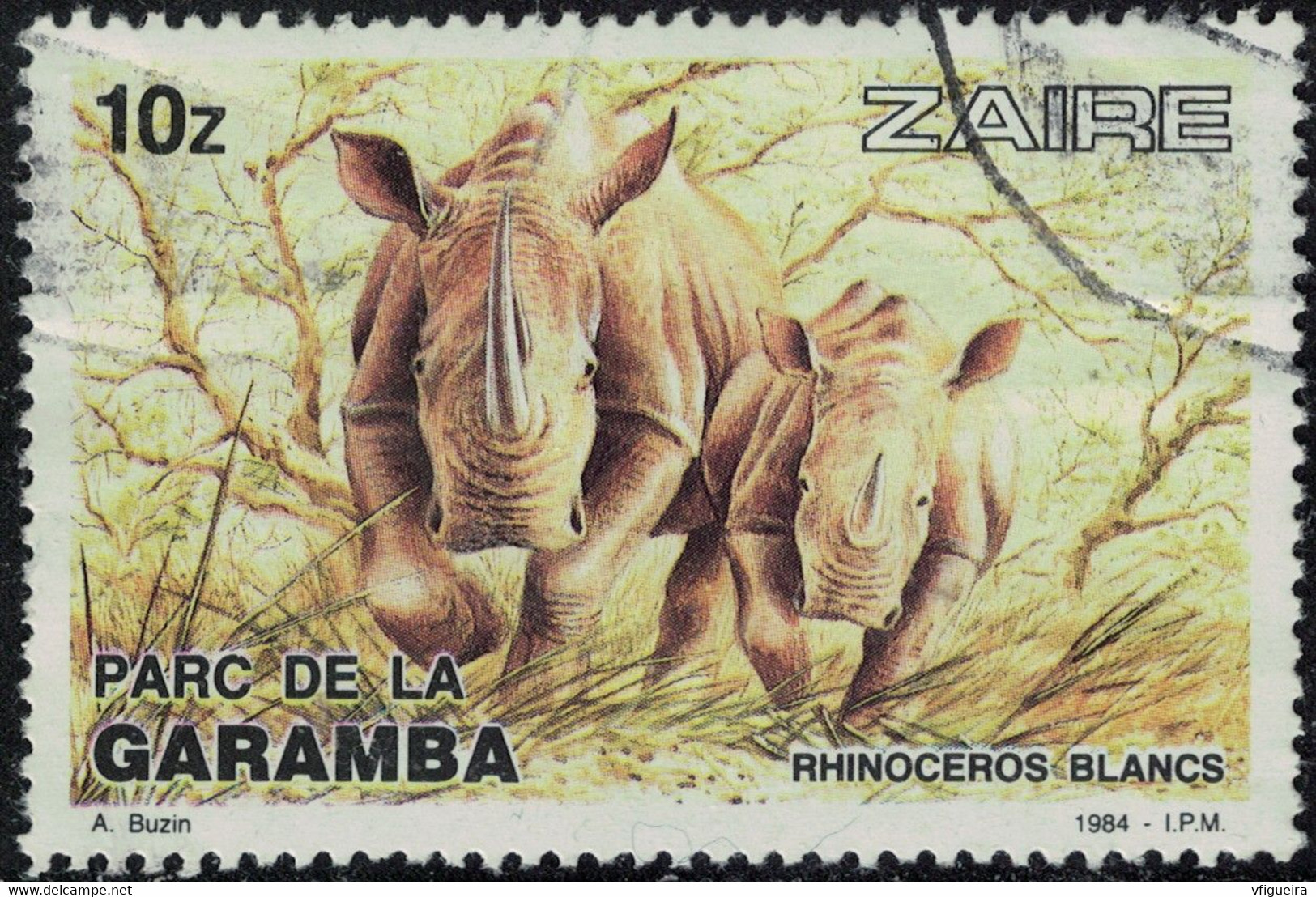 Zaïre 1984 Oblitéré Used Parc De La Garamba Ceratotherium Simum Rhinocéros Blancs Y&T CD 1149 SU - Usados