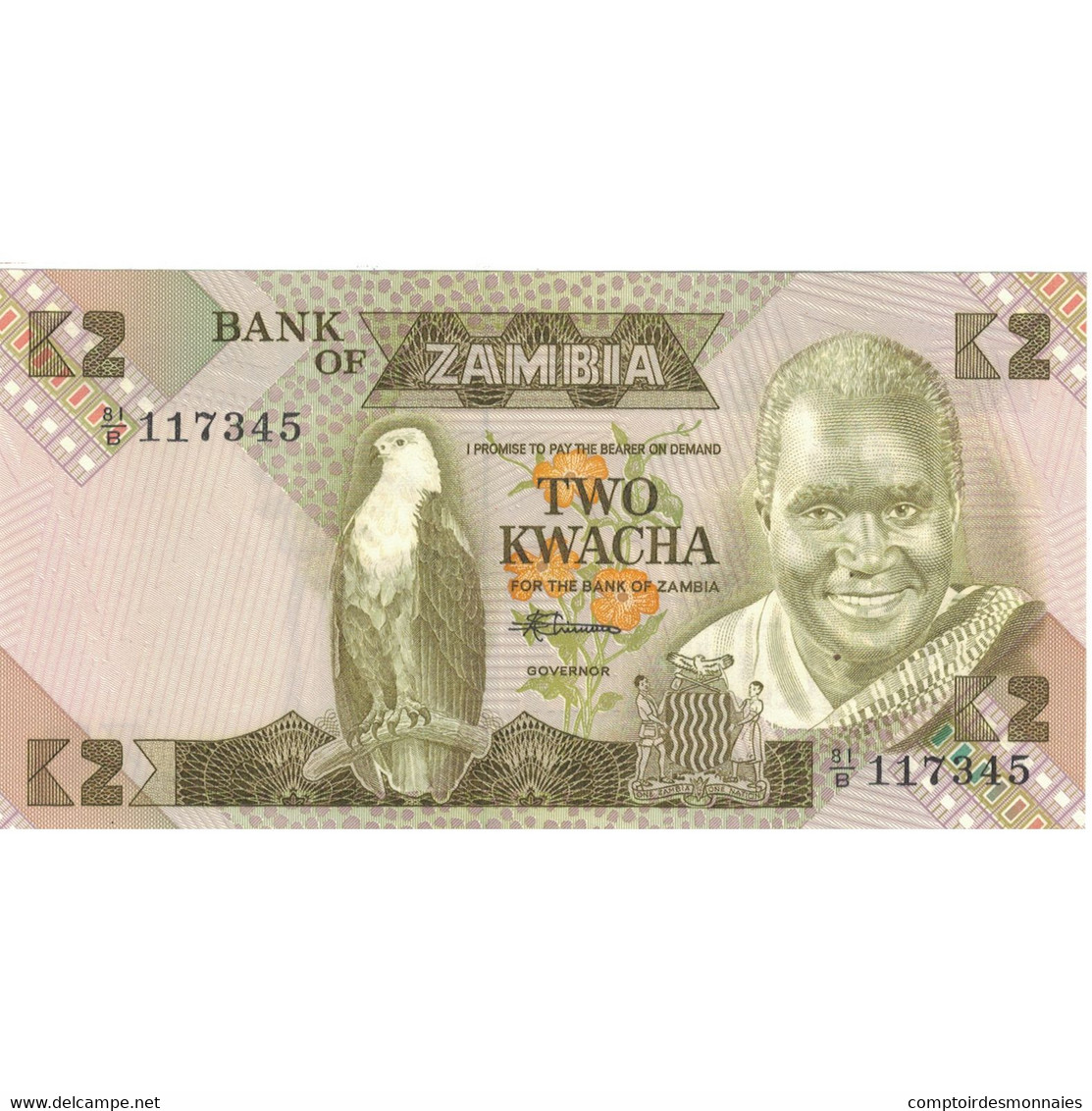 Billet, Zambie, 2 Kwacha, KM:24b, NEUF - Zambie