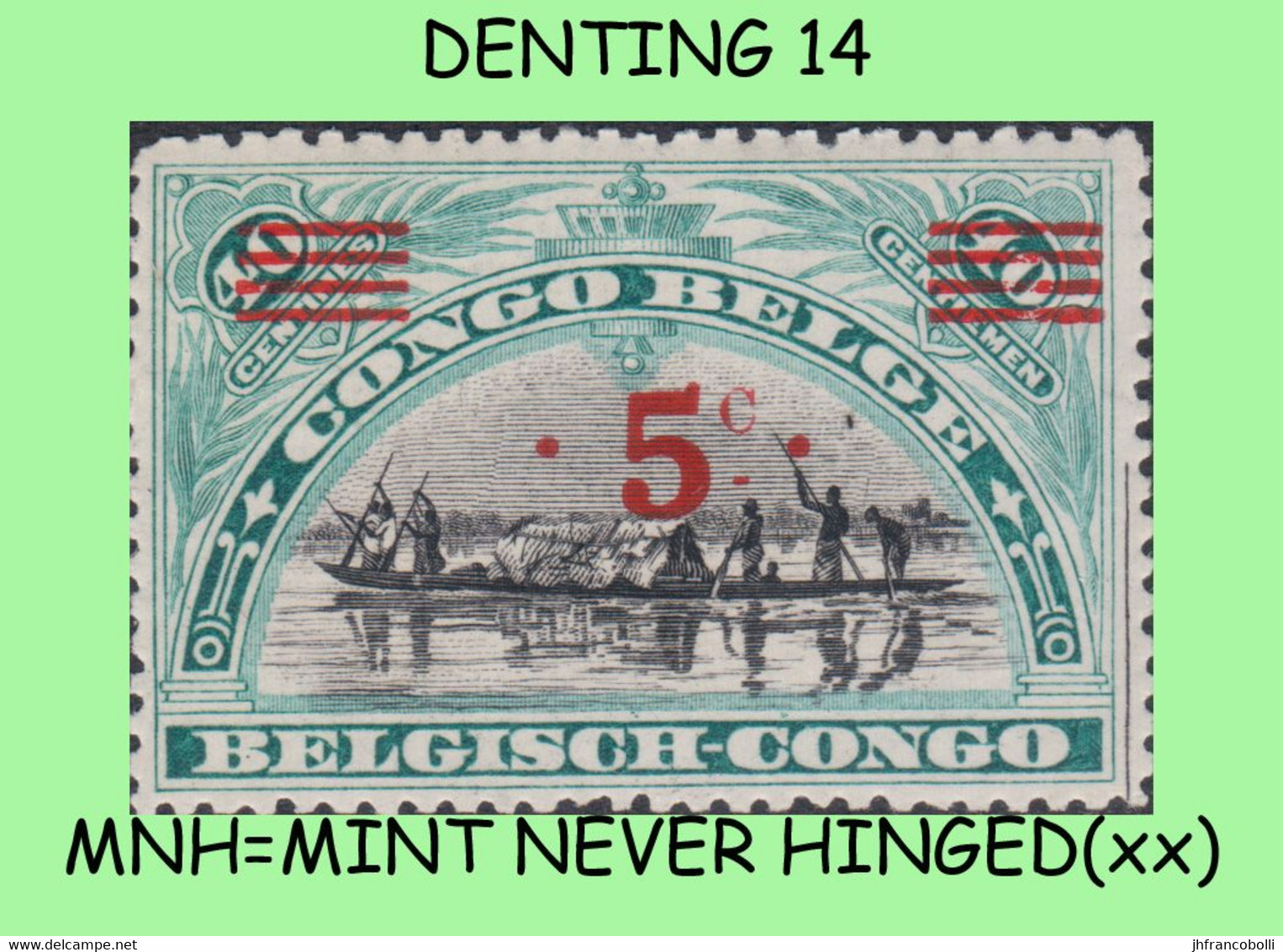 1921 ** BELGIAN CONGO / CONGO BELGE = COB 085 MNH GREEN CANOE : BLOC OF -4- STAMPS WITH ORIGINAL GUM - Blocks & Kleinbögen