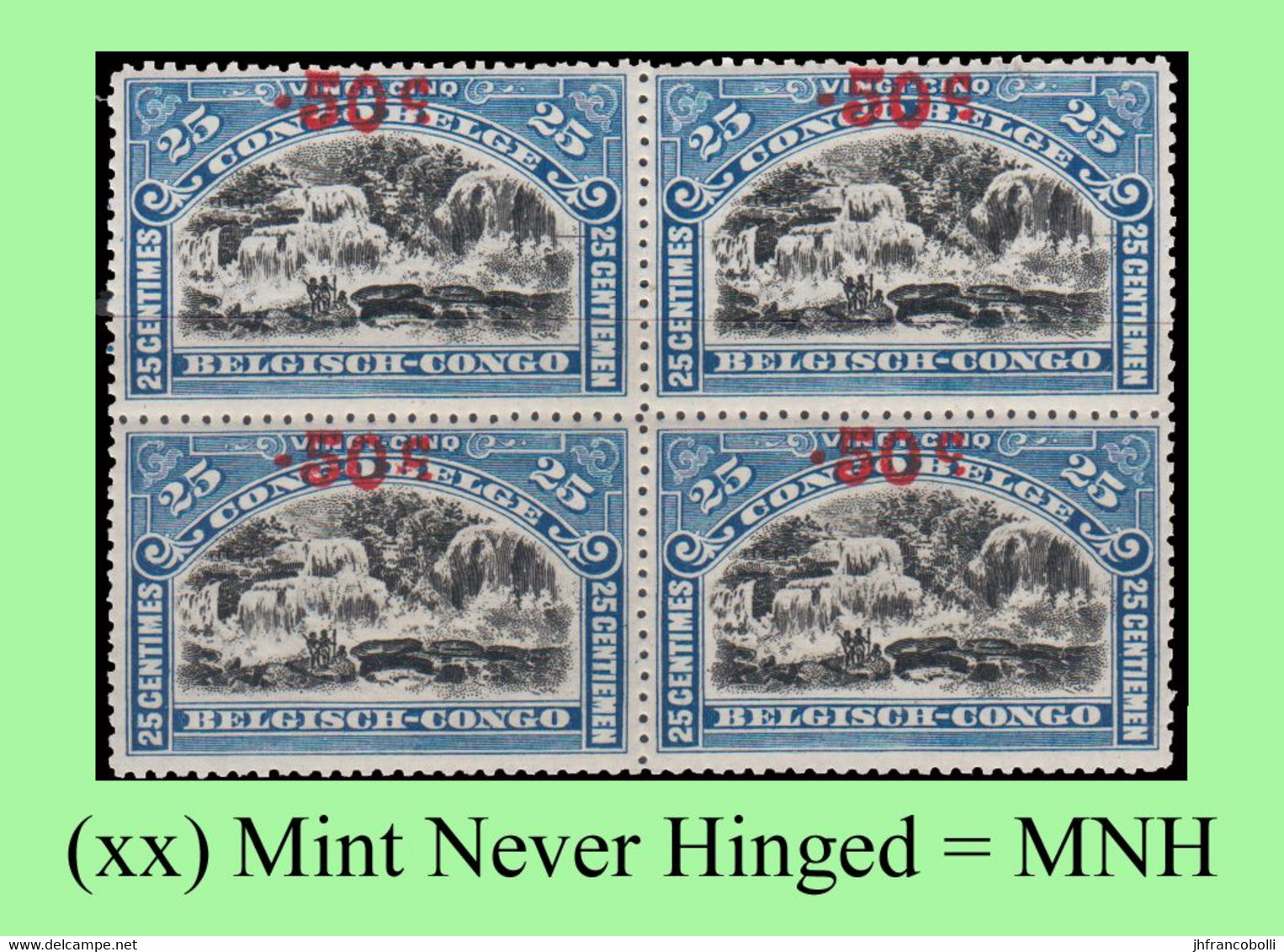 1922 ** BELGIAN CONGO / CONGO BELGE = COB 099 MNH BLUE FALLS : BLOC OF -4- STAMPS WITH ORIGINAL GUM - Blokken