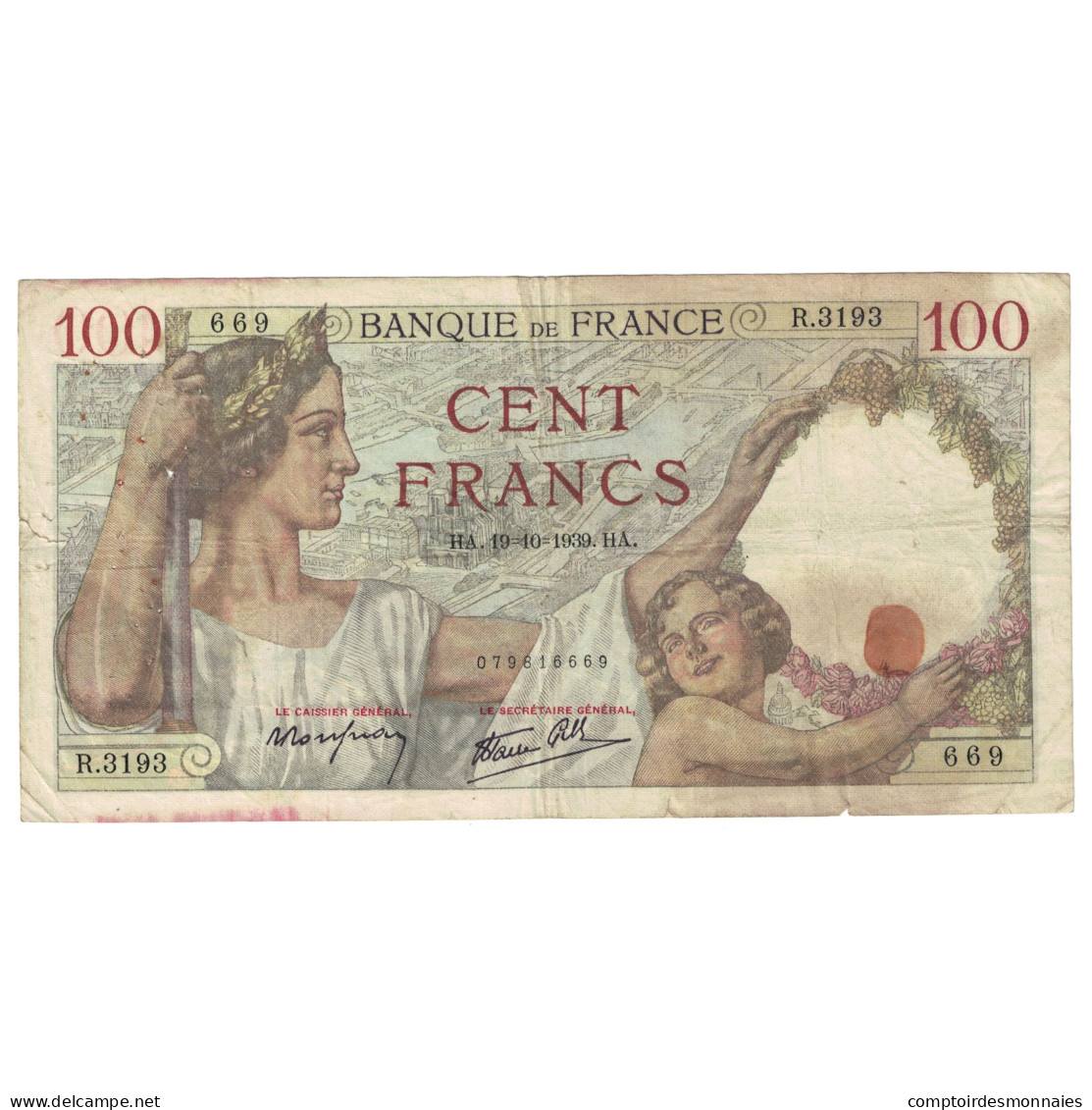 France, 100 Francs, Sully, 1939, R.3193, TB, Fayette:26.11, KM:94 - 100 F 1939-1942 ''Sully''