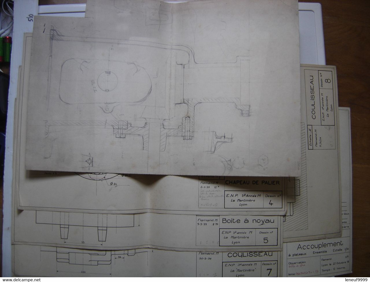 Lot PLANCHES PLANS DESSIN INDUSTRIEL La Martiniere Lyon ENP 1939 WWII - Andere Pläne