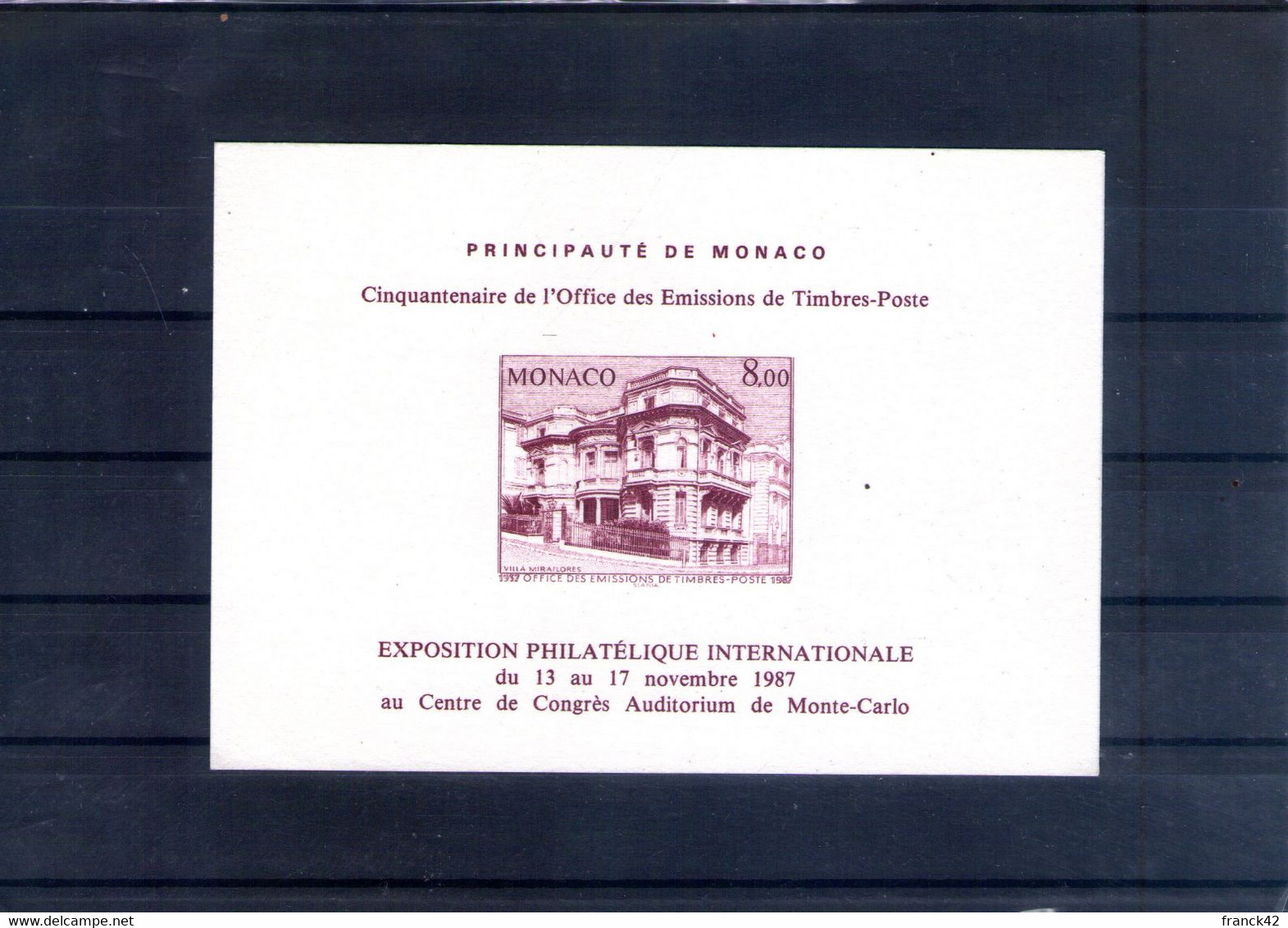 Monaco. Epreuve. Villa Miraflores. Exposition Philatélique Internationale. 1987 - Storia Postale