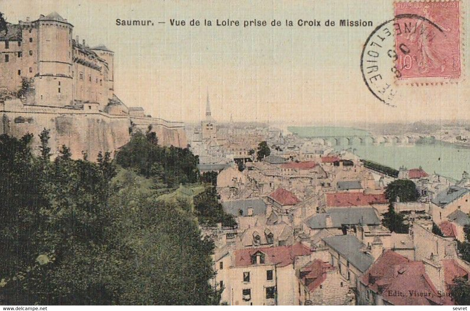 SAUMUR. -Vue De La Loire Prise De La Croix De Mission. Belle Carte Toilée Couleur - Saumur