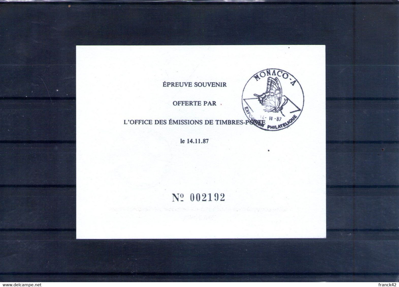 Monaco. Epreuve. La Philatélie. Exposition Philatélique Internationale. 1987 - Cartas & Documentos