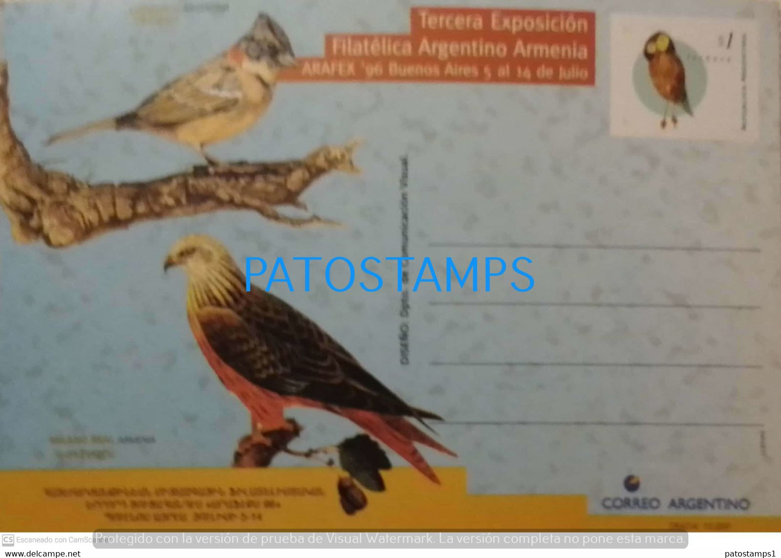 194461 ARGENTINA 3º EXPOSITION ARMENIA ARAFEX BIRD MILANO REAL POSTAL STATIONERY POSTCARD - Interi Postali