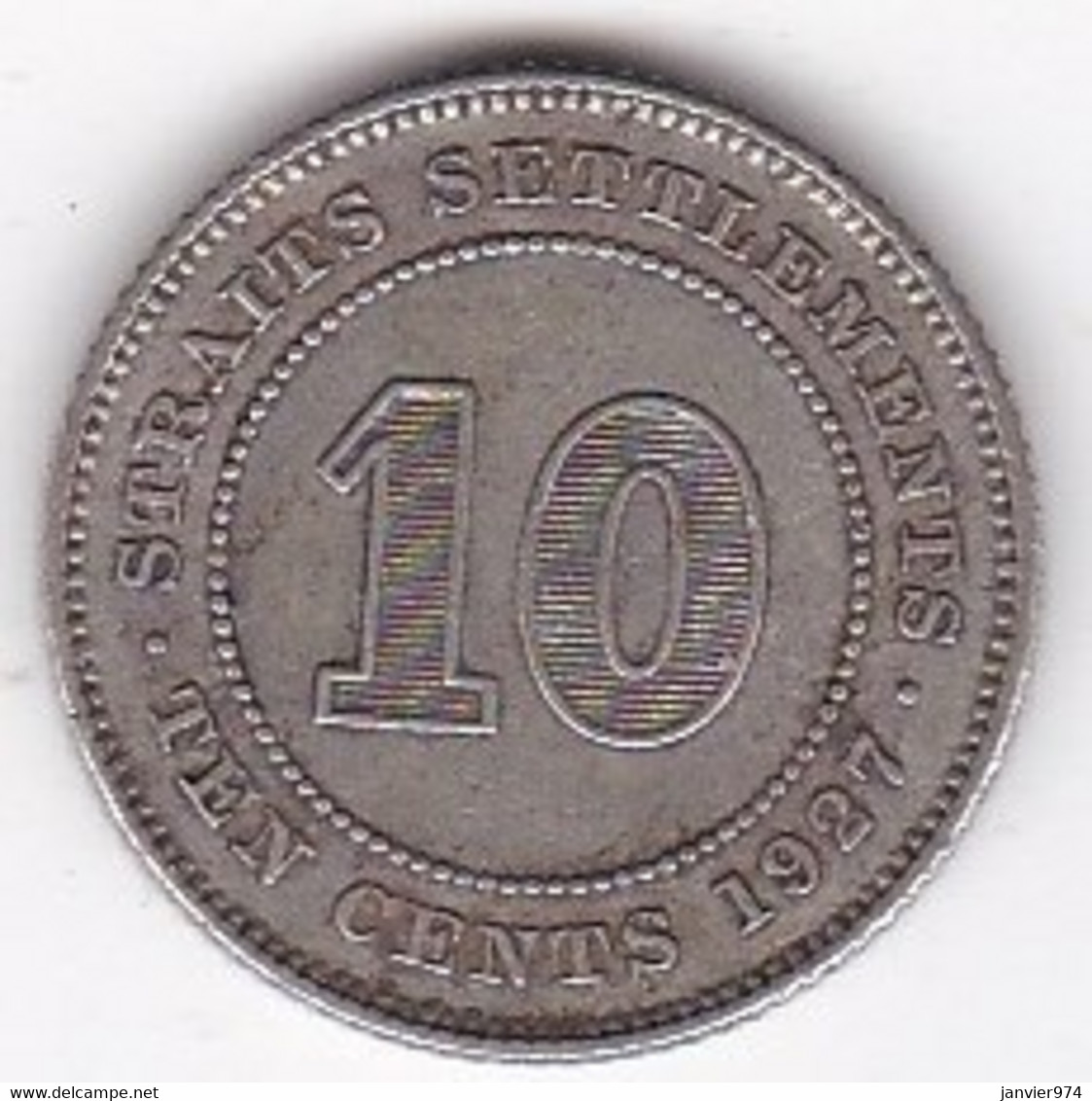 Straits Settlements , 10 Cents 1927 . George V. Argent. KM# 29b - Malasia