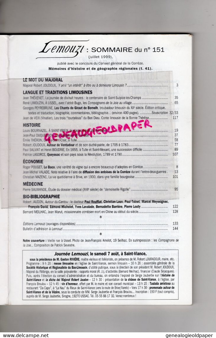 87-19- LEMOUZI- N° 151-1999-USSEL-ST SAINT YRIEIX -TRAVASSAC-VIGNOLS-BRIVE-QUEYSSAC-TULLE-ST MEXANT-SAINT SULPICE CHAMPS - Limousin