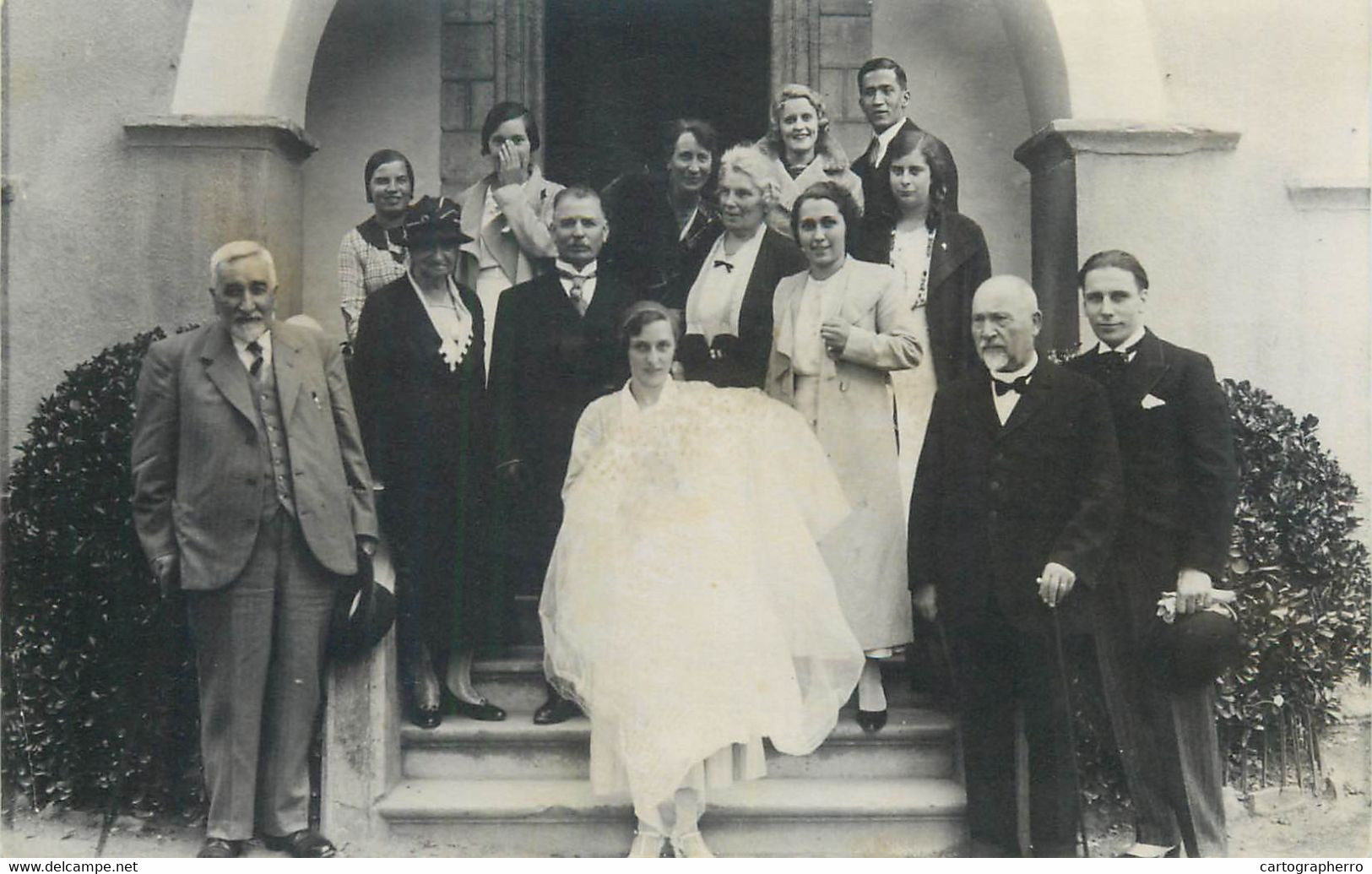 Real Photo Wedding Party Social History Bride Church Scene - Noces