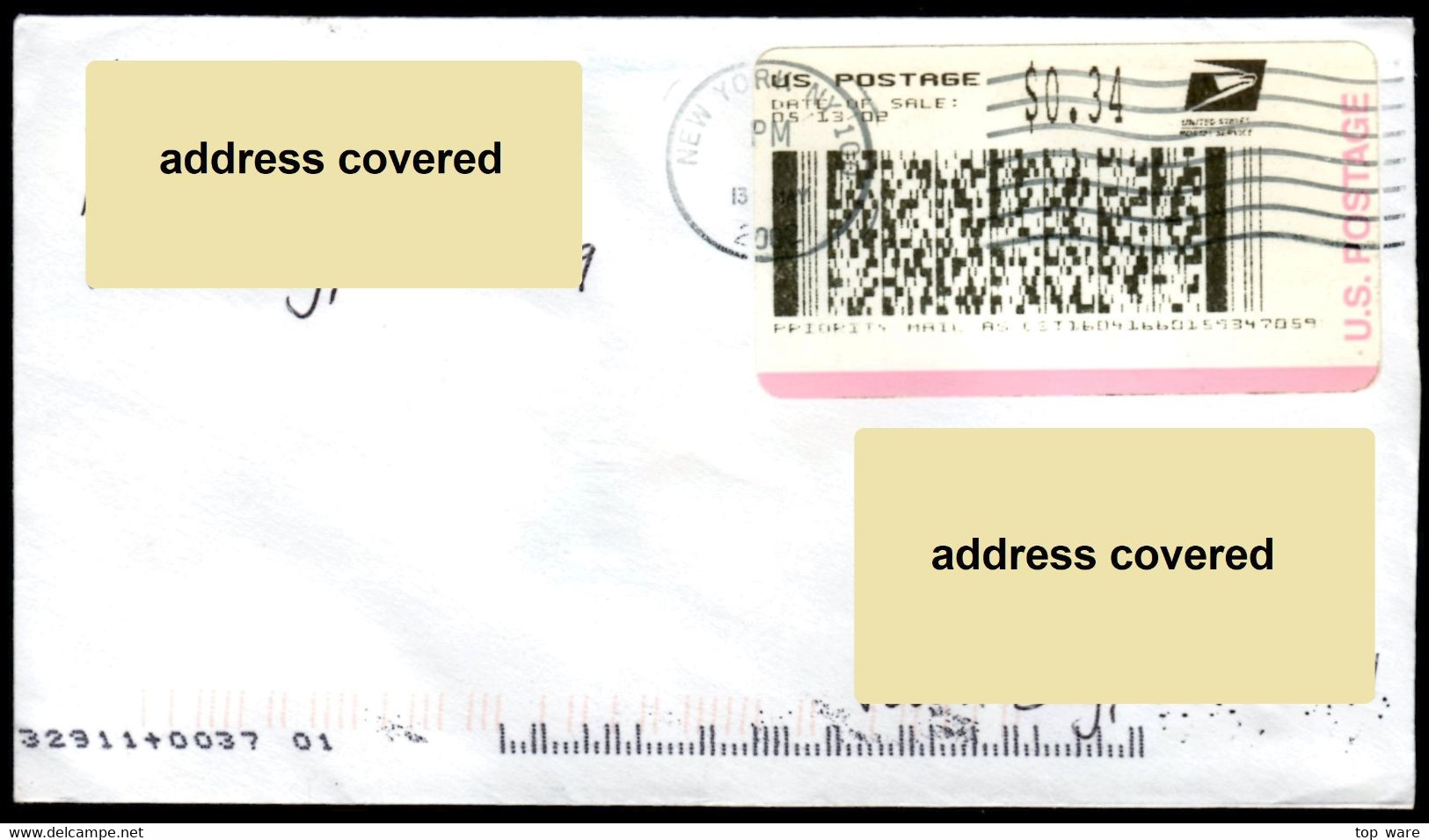 USA 2002 / CVP37b / ATM 34c On Cover 13 May 02 + Receipt / IBM Trial Machine NY LSA Distributeurs Automatenmarken CVP - Automatenmarken [ATM]