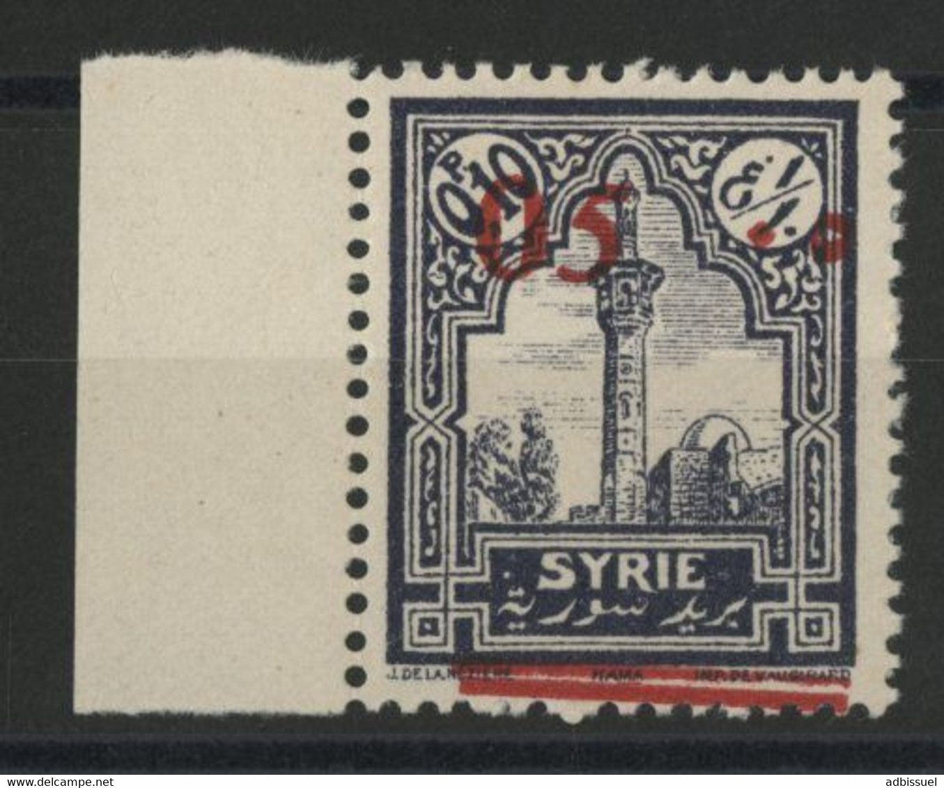 SYRIE N° 188 VARIETE DE SURCHARGE TRES DECALEE Avec Bord De Feuille, Neuf ** (MNH) - Ongebruikt