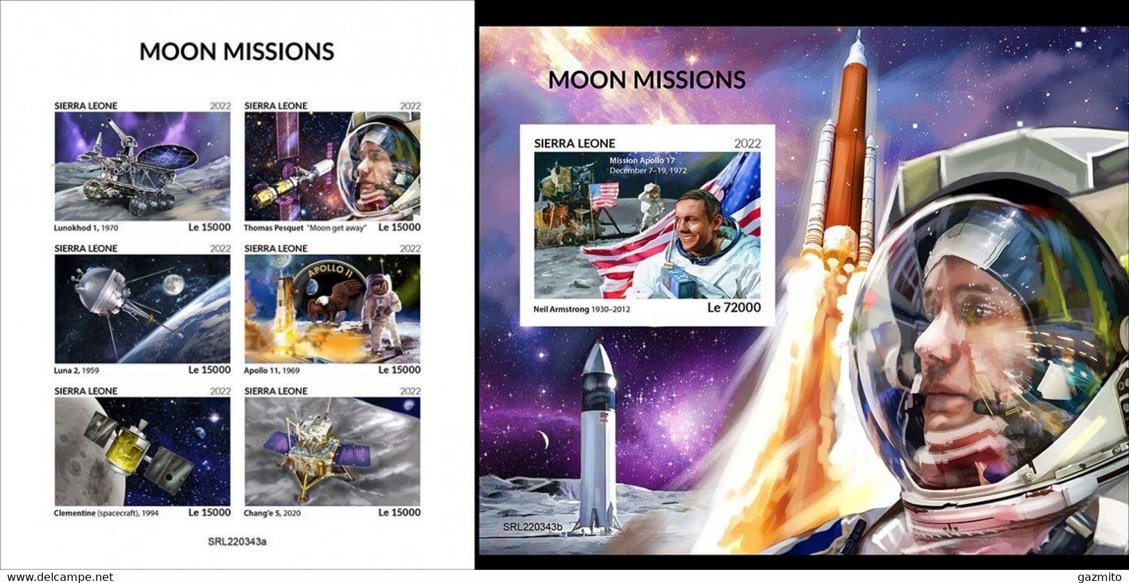 Sierra Leone 2022, Space, Moon Missions, 6val In BF+BF IMPERFORATED - Afrique