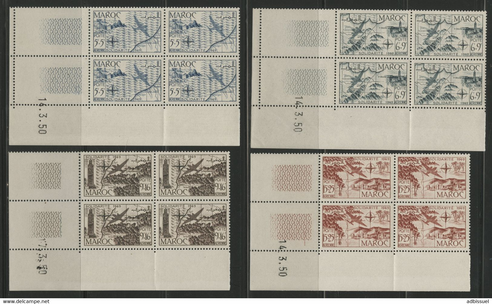 MAROC POSTE AERIENNE N° 75 à 78 "Solidarité" Blocs De 4 + Coin Daté. Neufs ** (MNH) - Airmail