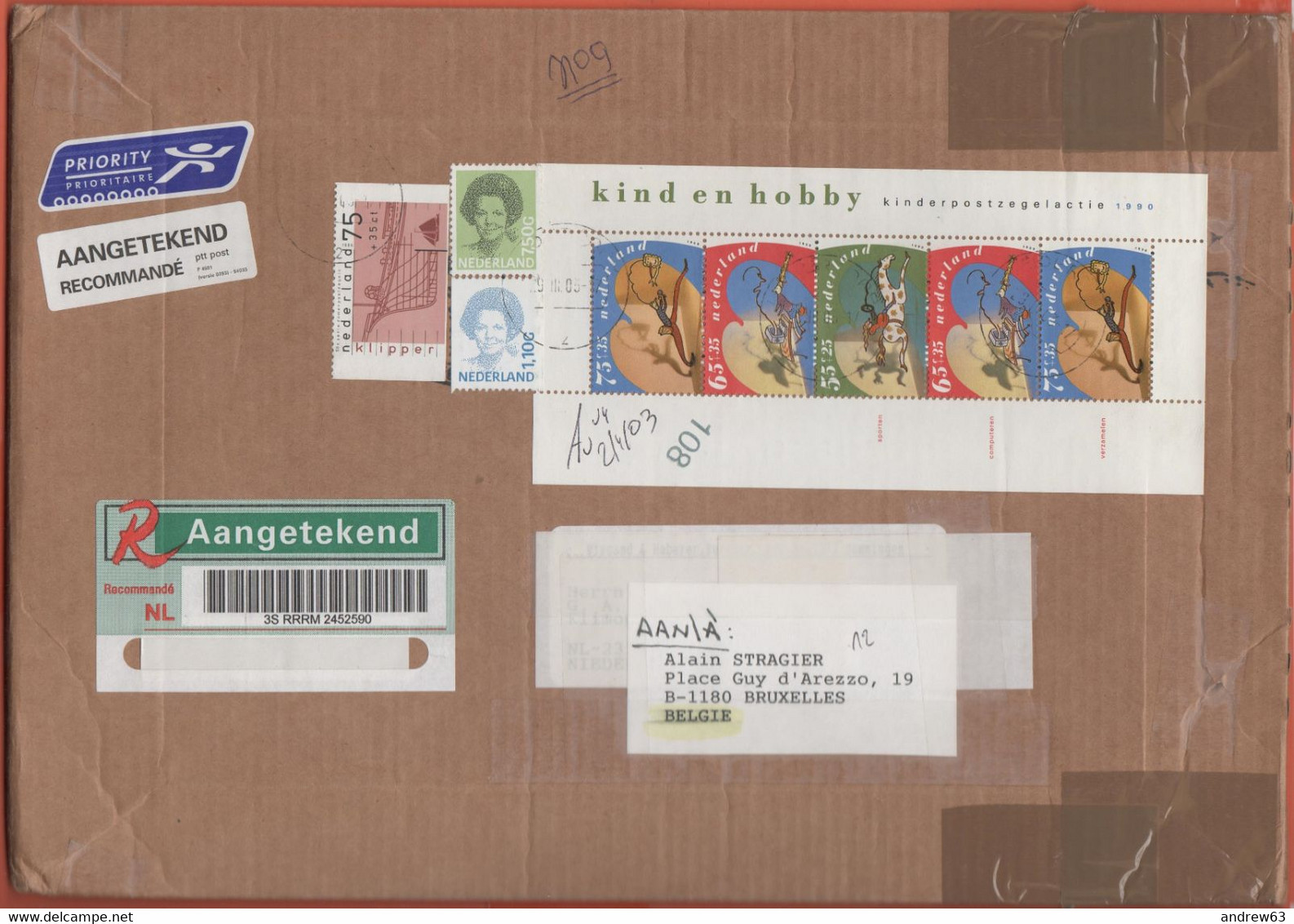 OLANDA - NEDERLAND - Paesi Bassi - 2005 - 3 Stamps + BF Kind En Hobby - Registered - Big Envelope - Viaggiata Da Leiderd - Lettres & Documents