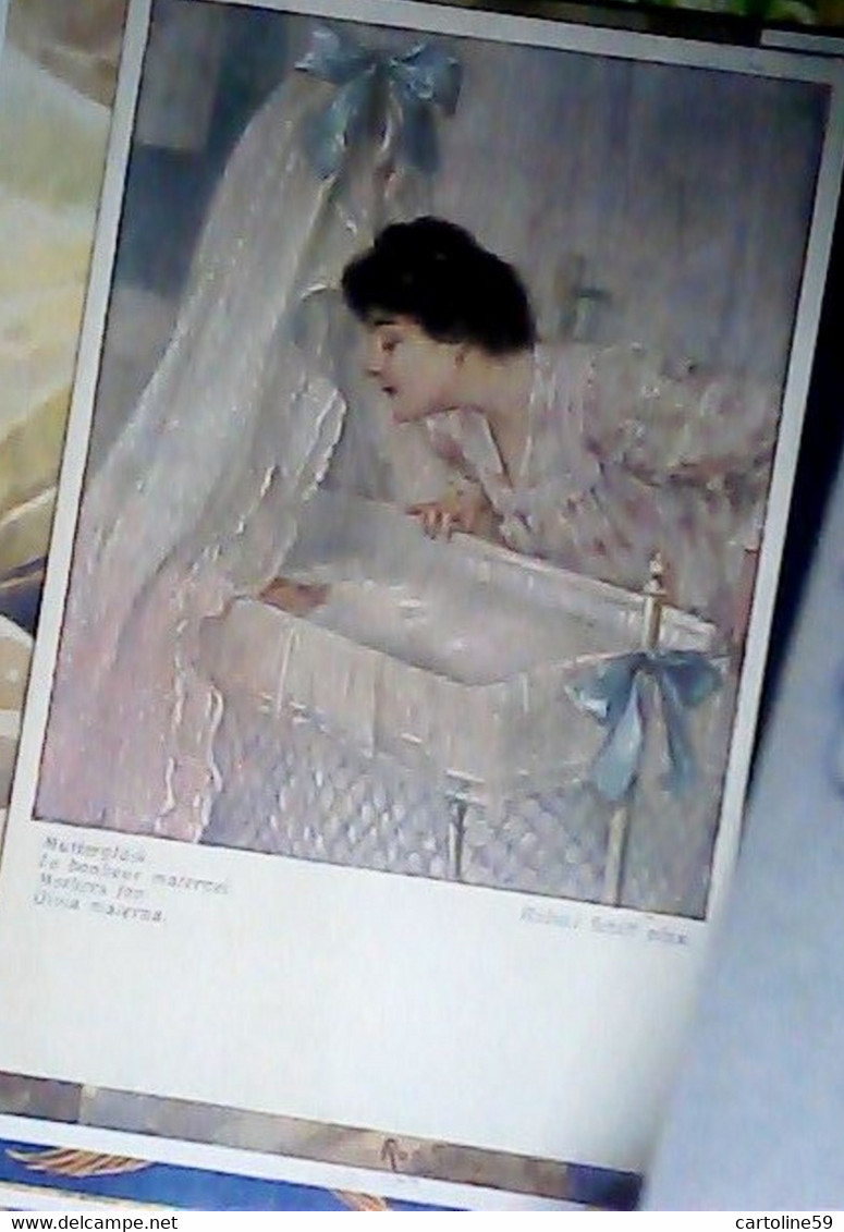 ILLUSTRATA Robert Schiff: Mutterglück, Frau Am Babybett MAMMA E BAMBINO N1910   IY3036 - Schiff, Robert