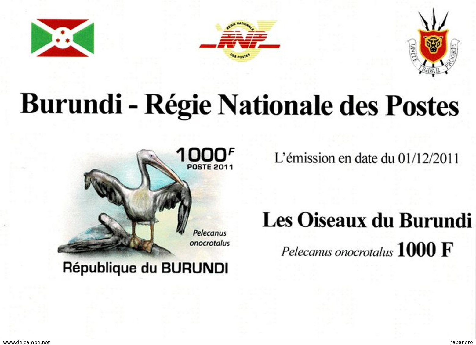 BURUNDI 2011 Mi 2006B BIRDS PELICAN MINT IMPERFORATED MINIATURE SHEET ** - Pélicans