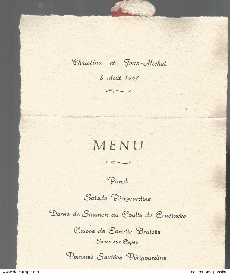 MENU, 1987 , Cachet De Cire,300 X 150 Mm Ouvert, 3 Scans ,frais Fr 1.75 E - Menus