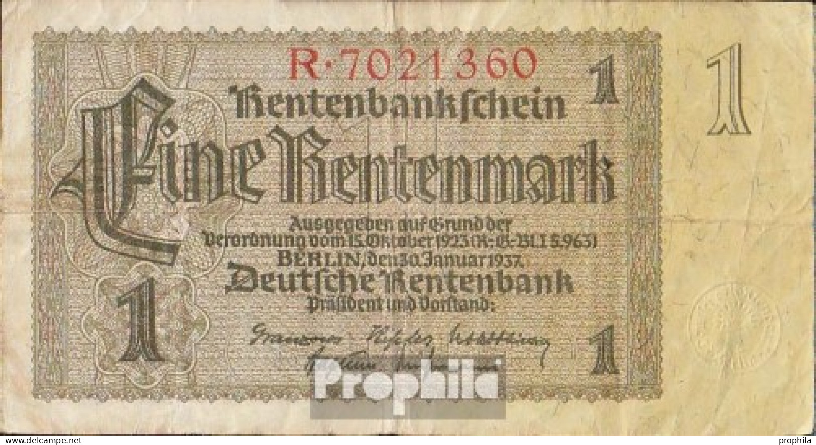 Deutsches Reich Rosenbg: 166a Reichsdruck, KN 7stellig Rot Gebraucht (III) 1937 1 Rentenmark - 1 Rentenmark