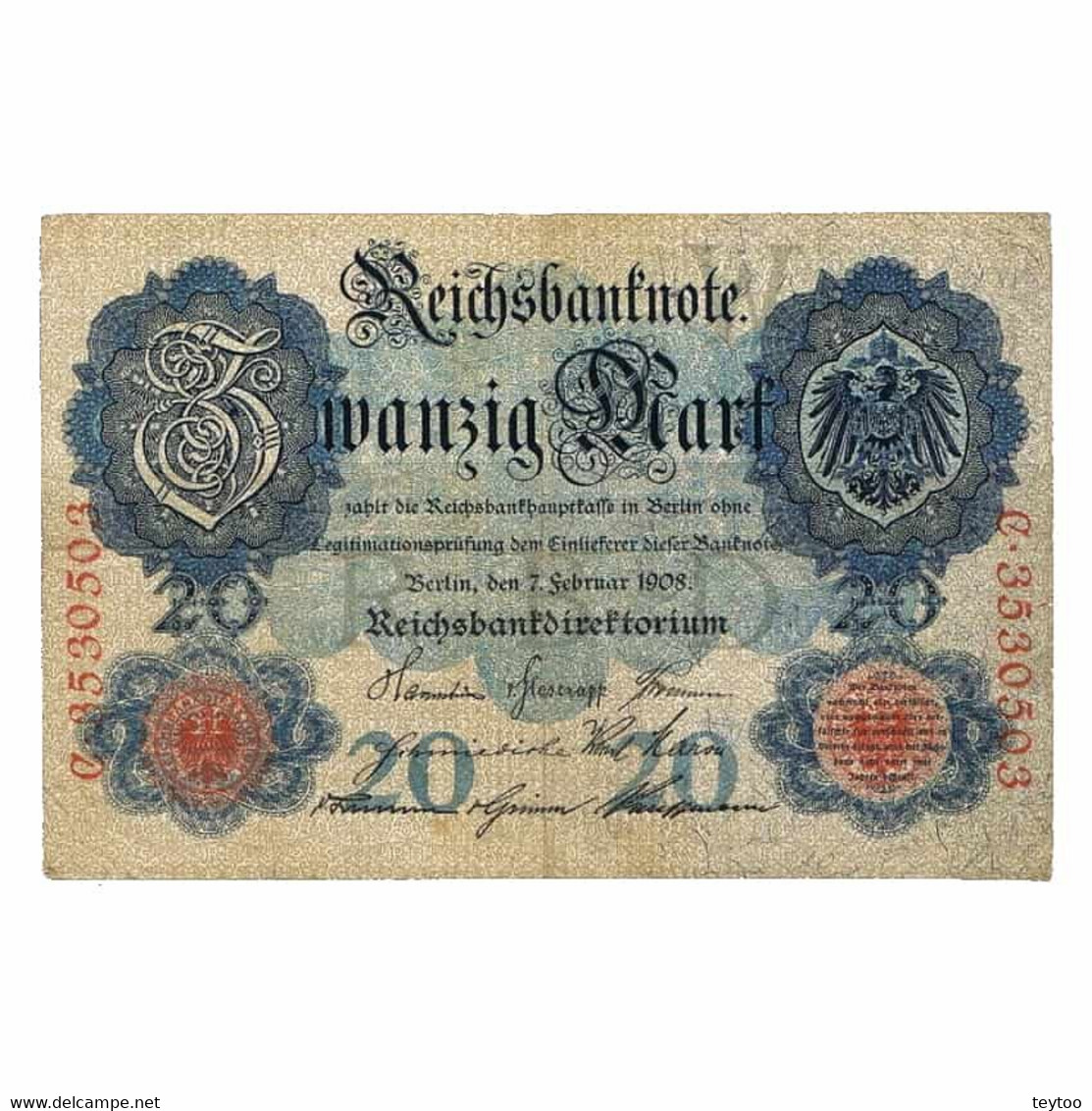 B0542# Alemania 1908. 20 Marcos (VF) - WPM P-31 - 20 Mark