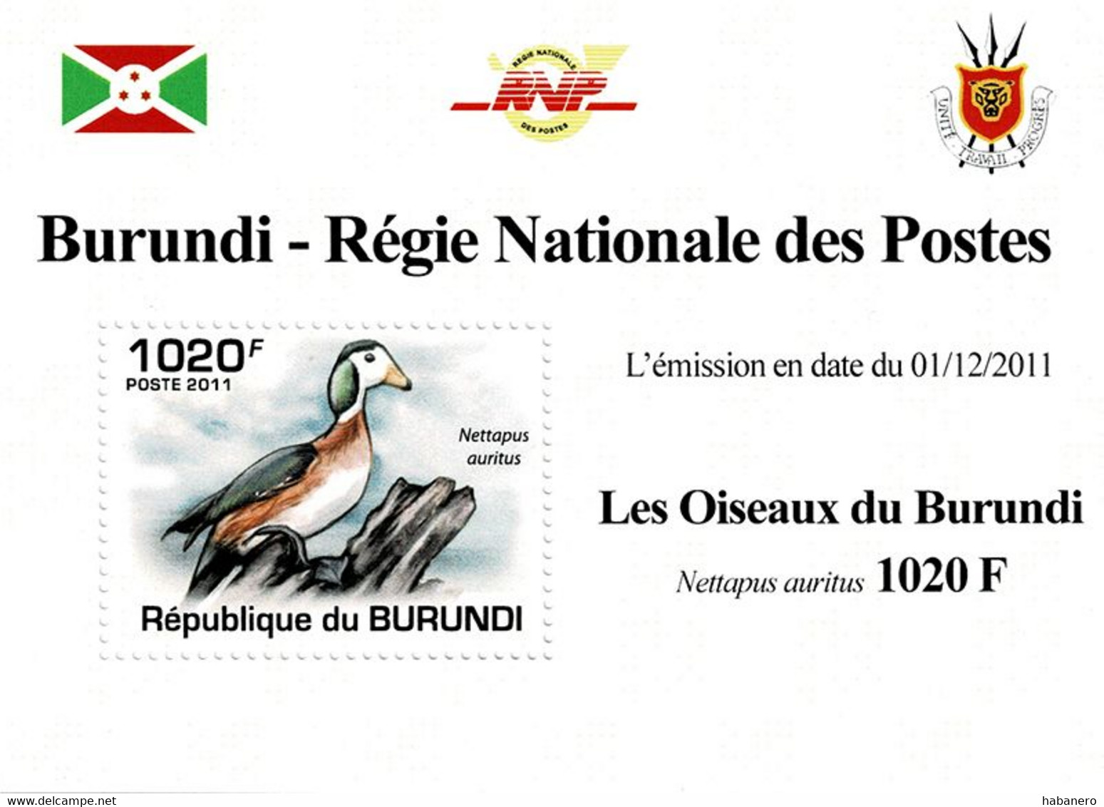 BURUNDI 2011 Mi 2011A BIRDS AFRICAN PYGMEE GOOSE MINT MINIATURE SHEET ** - Oche