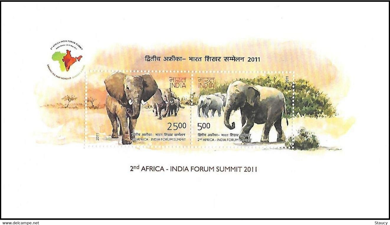India 2011 2nd AFRICA-INDIAN SUMMIT - JOINT ISSUE - Elephants Animals Mammals Miniature Sheet MS MNH, P.O Fresh & Fine - Sonstige & Ohne Zuordnung